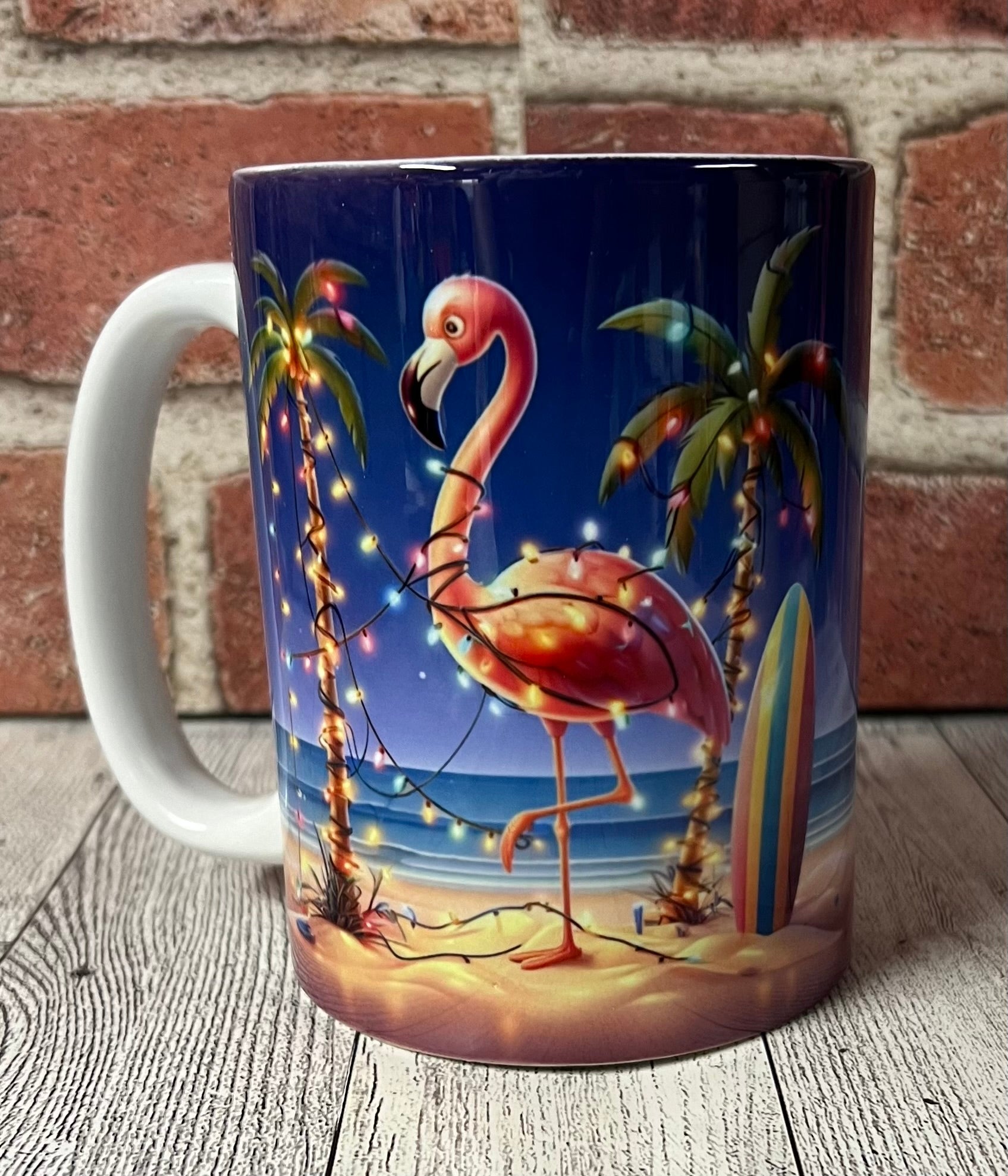 15 oz Mug- Flamingo surf board