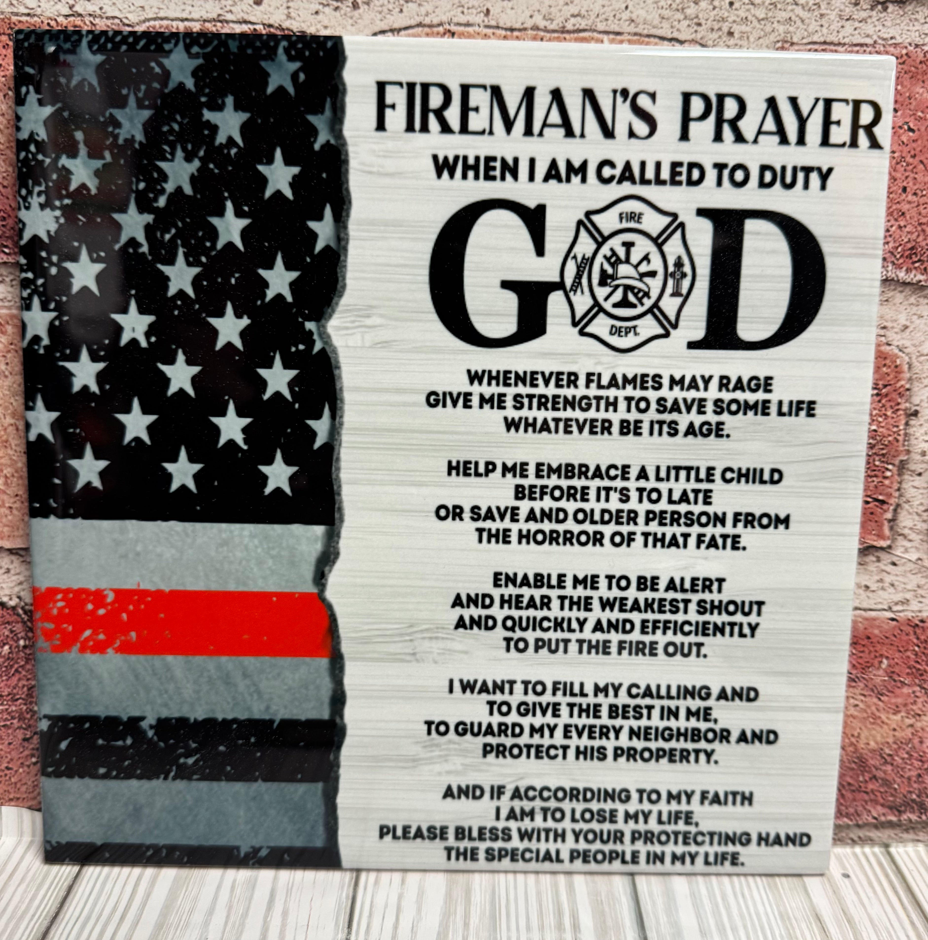 8 X 8 Ceramic tile Fireman's prayer