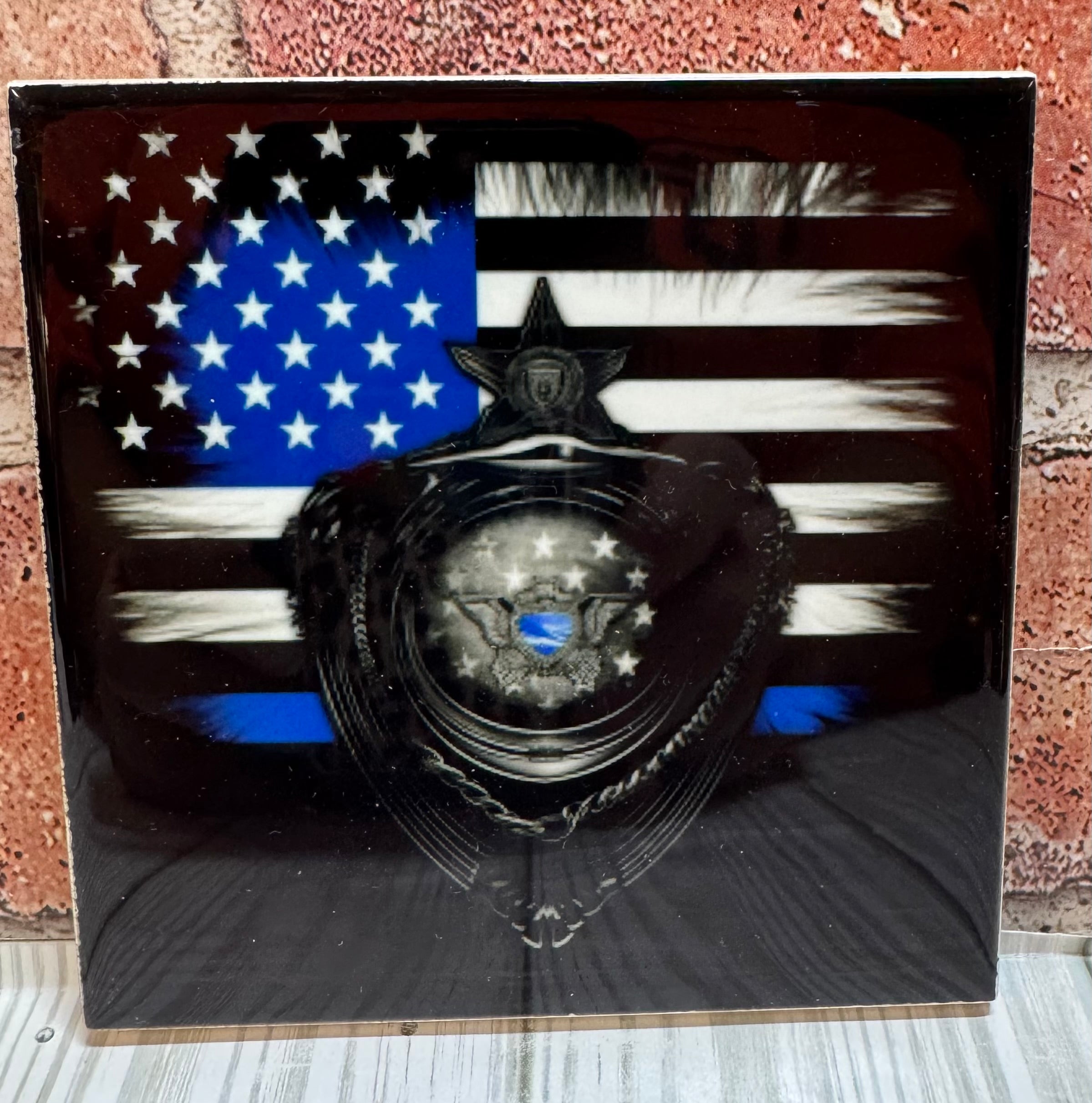 Square Ceramic Coaster Police badge blue