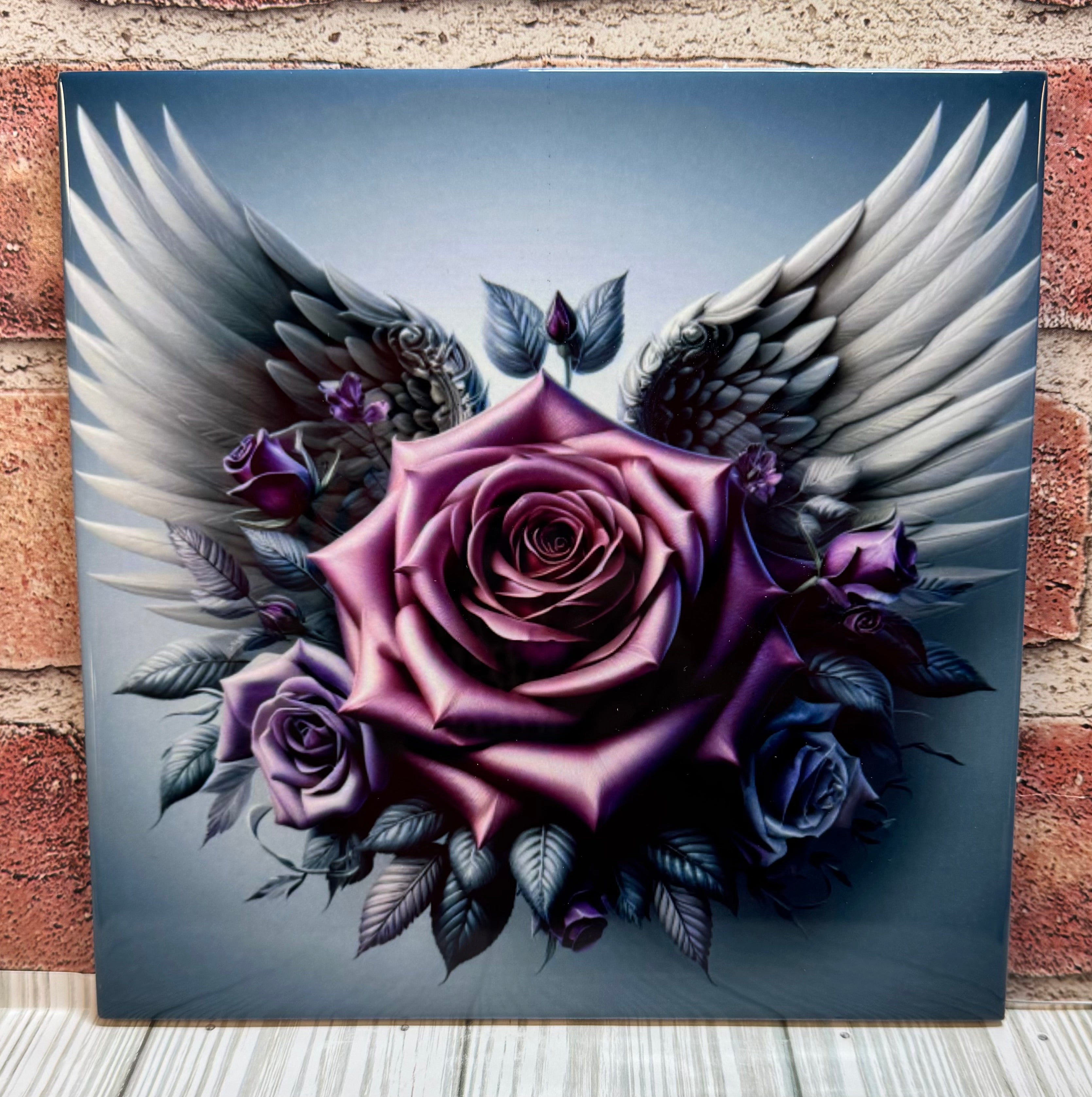 8 X 8 Ceramic Tile Mauve Rose Angel wings