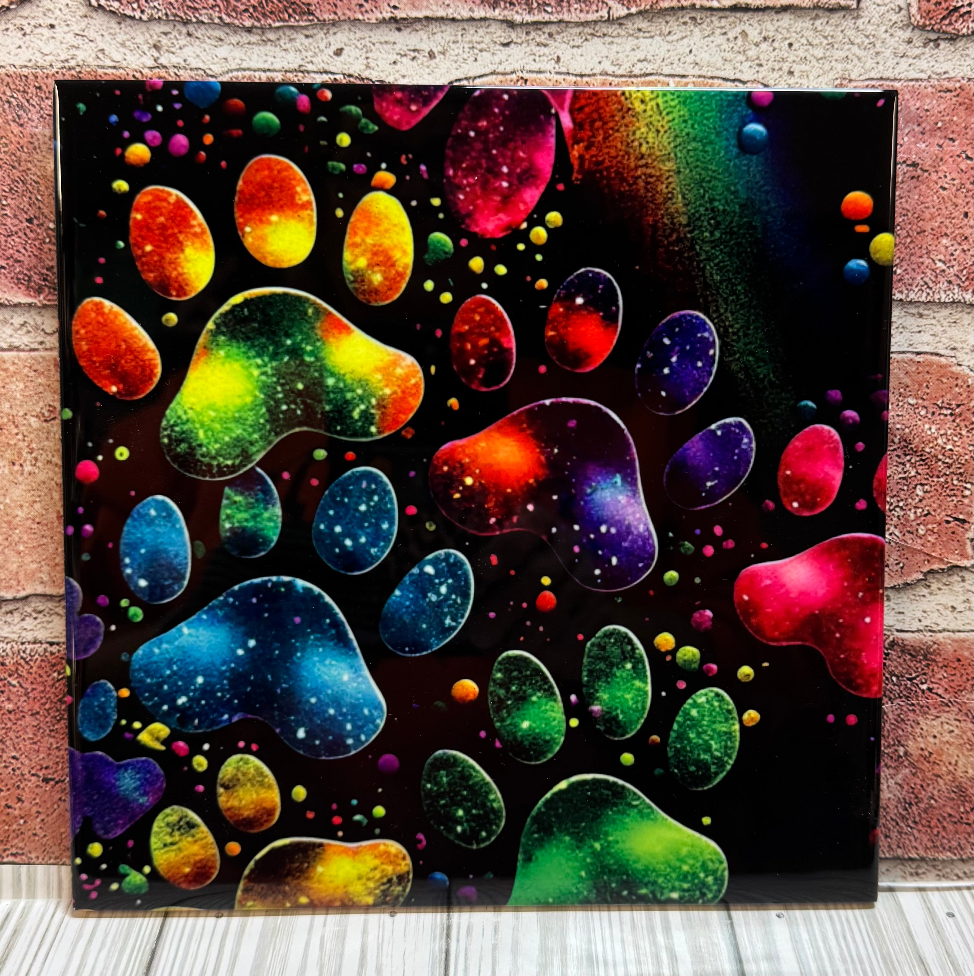 8 X 8 Ceramic tile paw prints multi