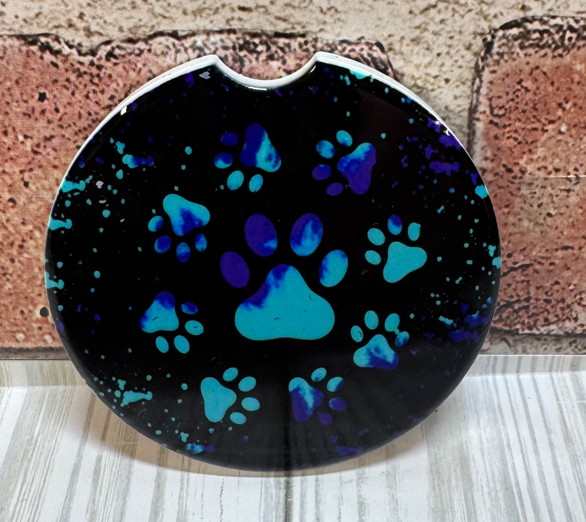 Car Coaster Paw Prints Purple and Blue