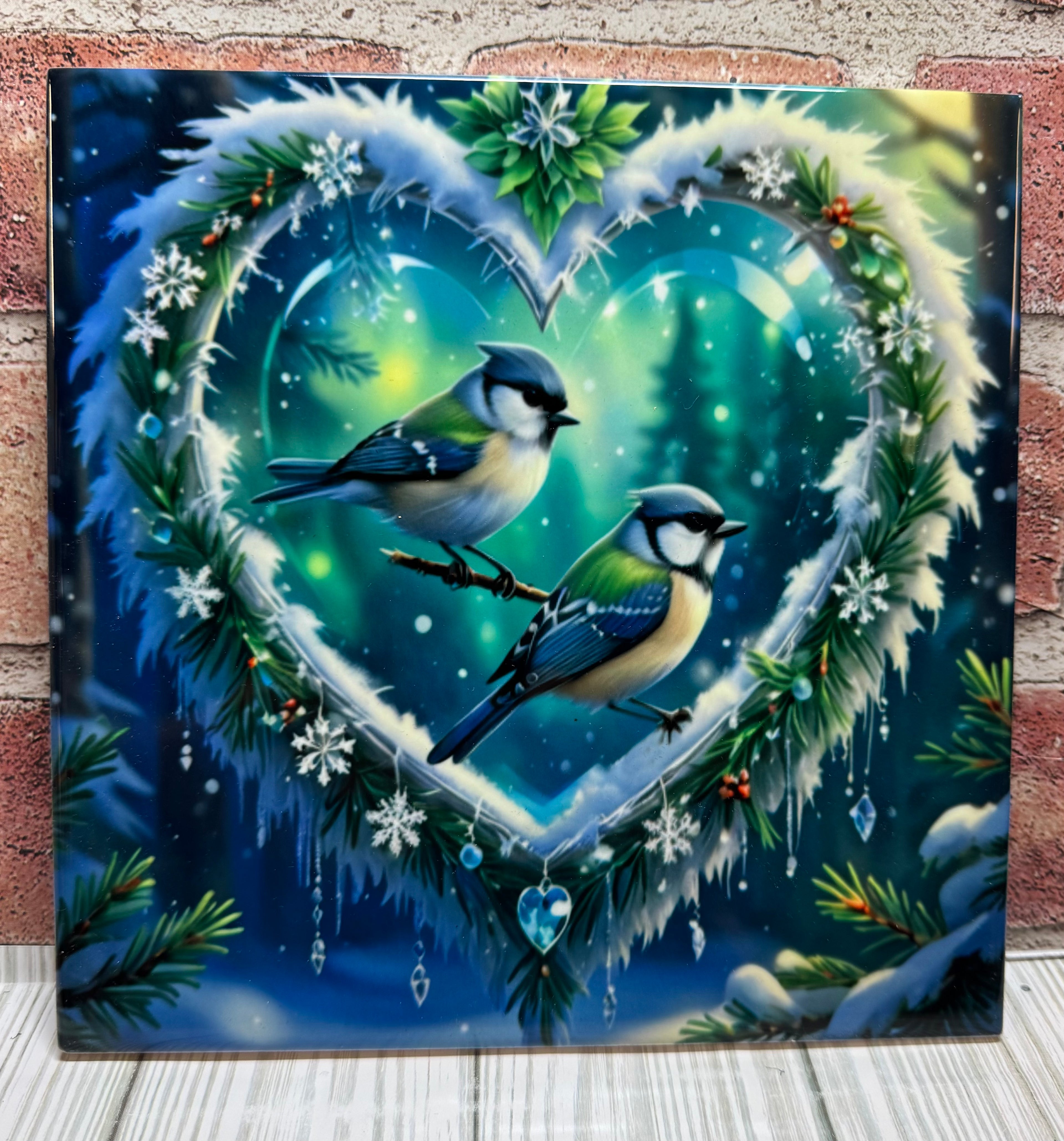 8 X 8 Ceramic tile Bluebirds in heart