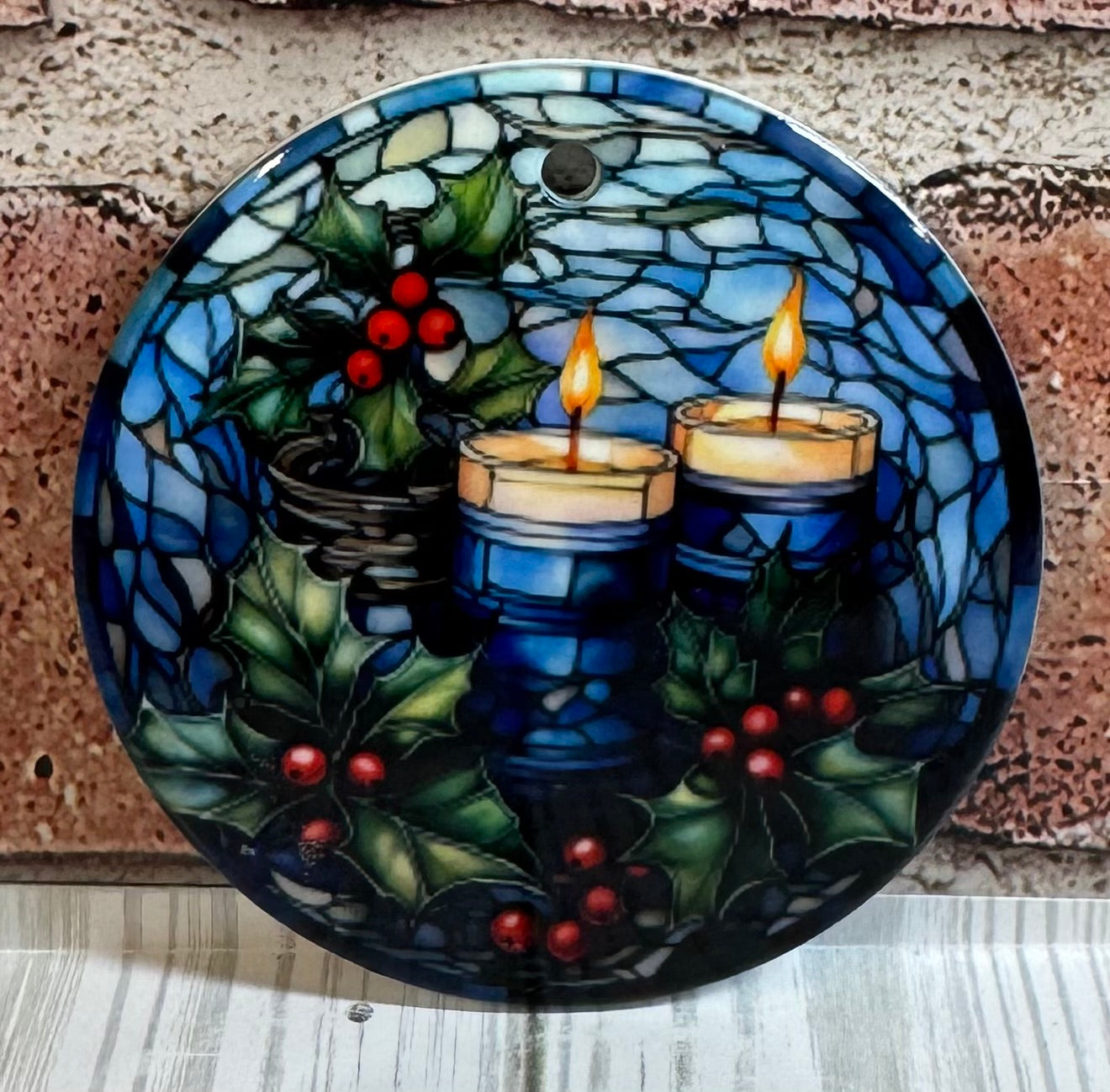 Ceramic Christmas Ornament Stained glass candles