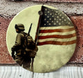 Ceramic Christmas Ornament Soldier with flag and smoke