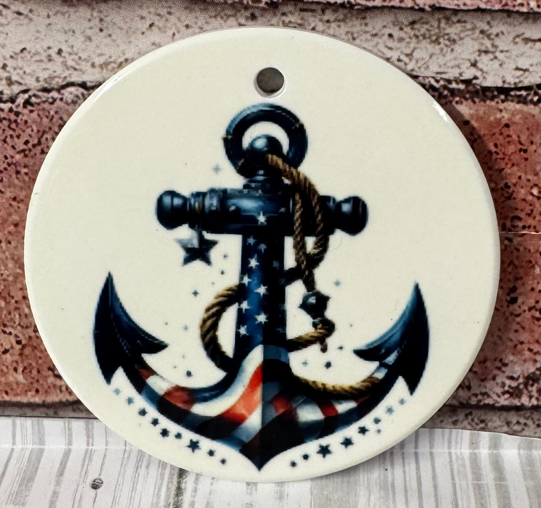 Ceramic Christmas Ornament Patriotic Anchor