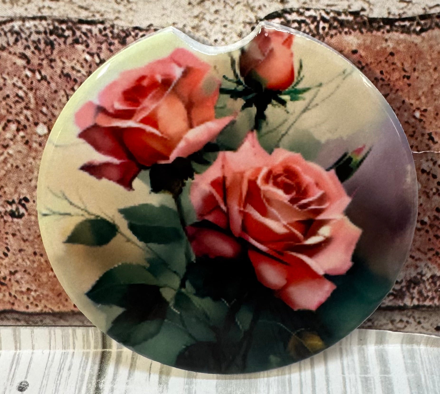 Car Coaster pink roses