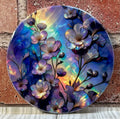 Round Ceramic Coaster Purple Iridescent flowers
