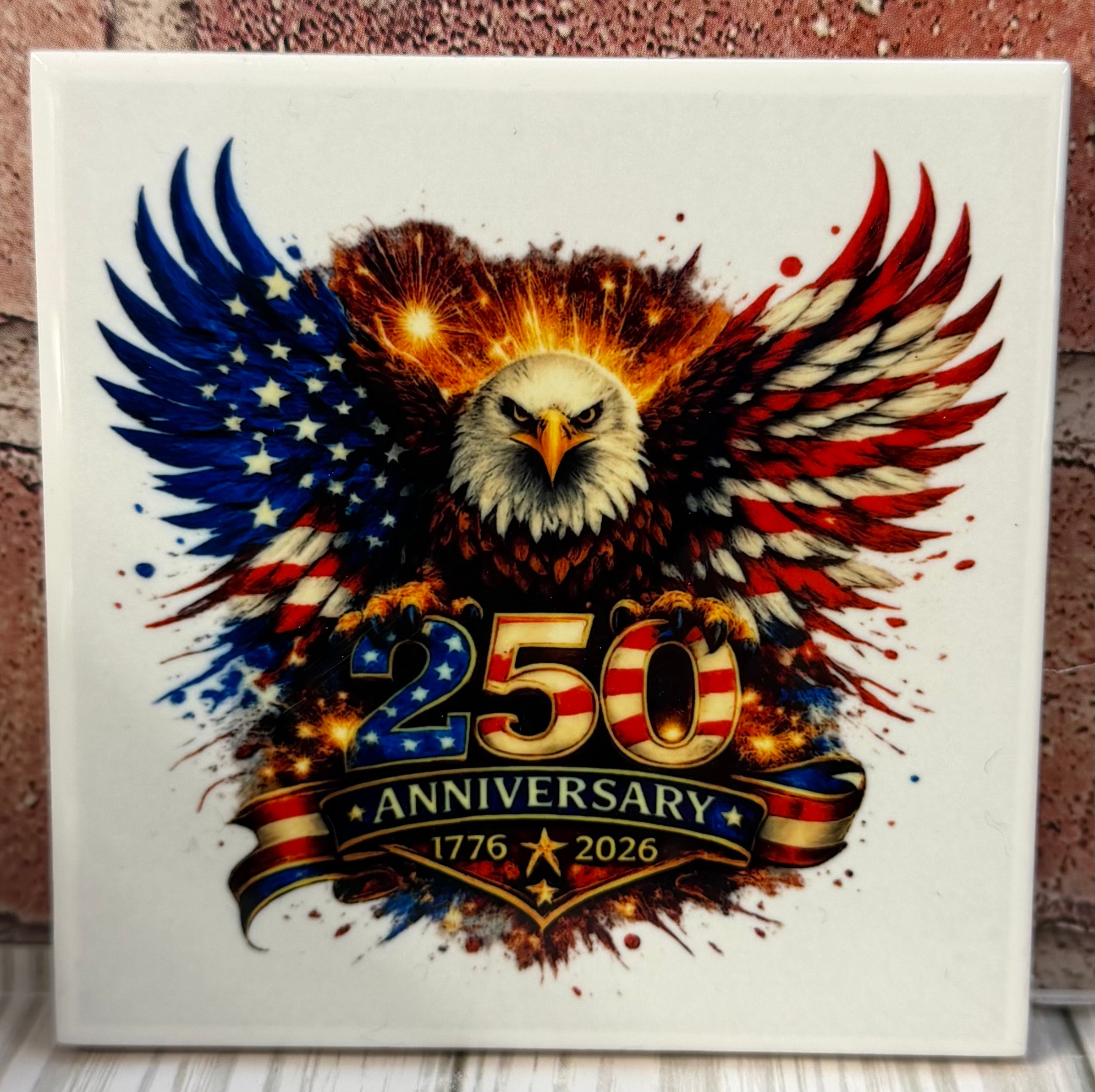 Square Ceramic Coaster USA 250th Anniversary Eagle RWB