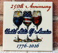Square Ceramic Coaster USA 250th Anniversary wine glasses
