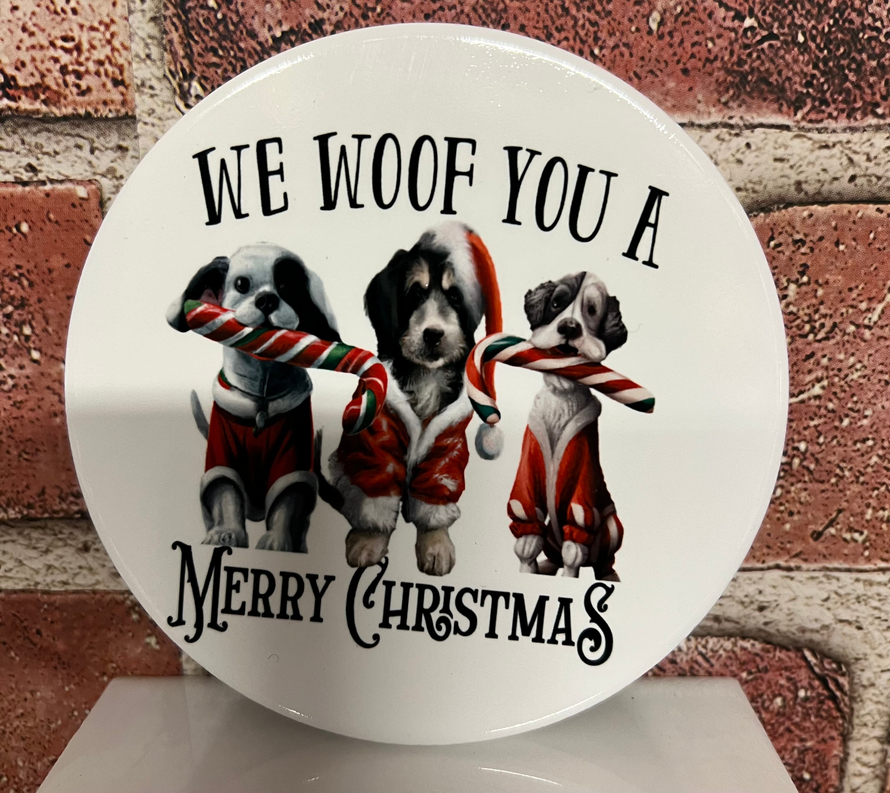 Round Ceramic Coaster We Woof you a Merry Christmas