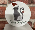 Round Ceramic Coaster Merry Christmas Grey Cat