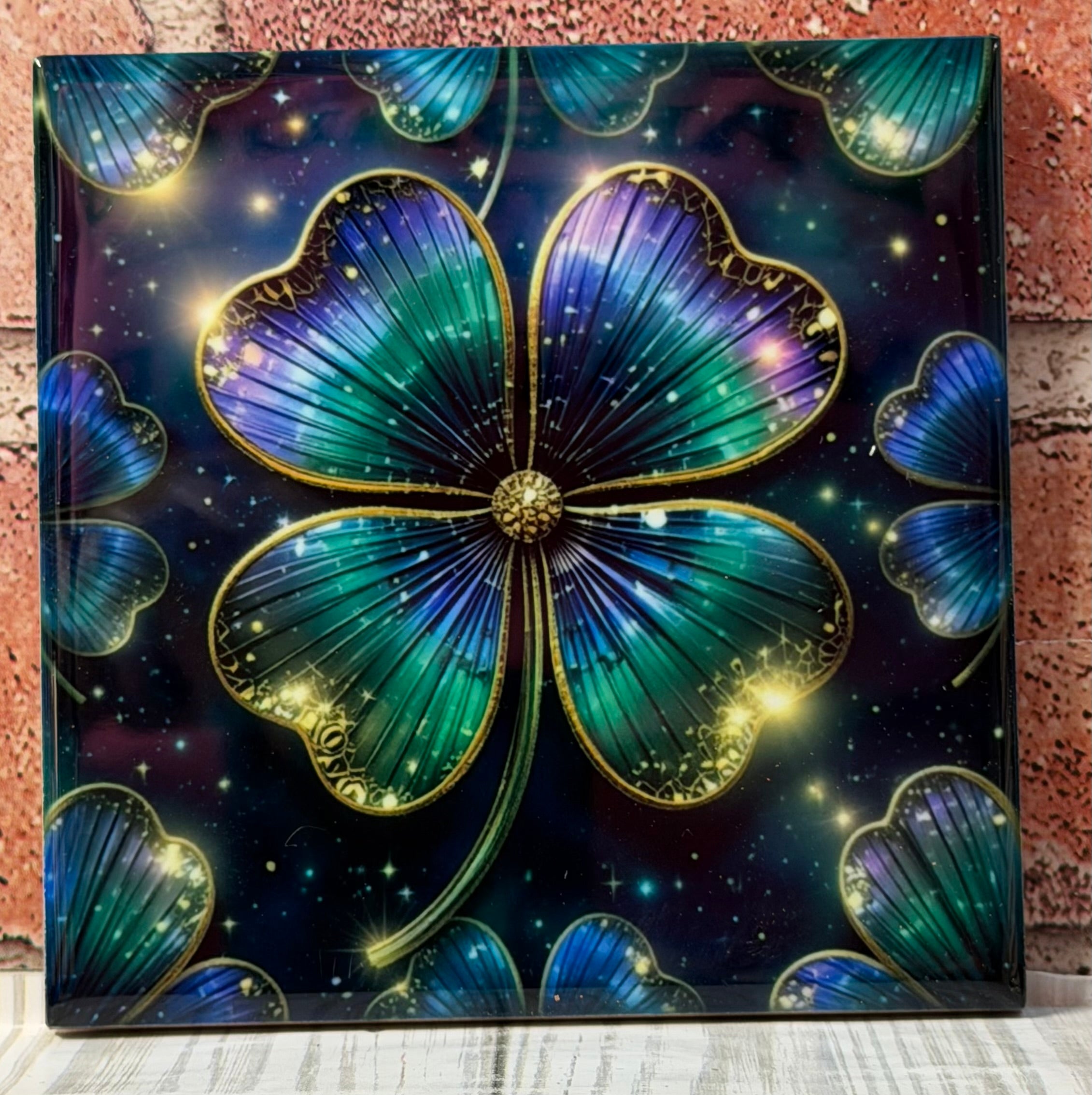Square Ceramic Coaster 4 leaf clover