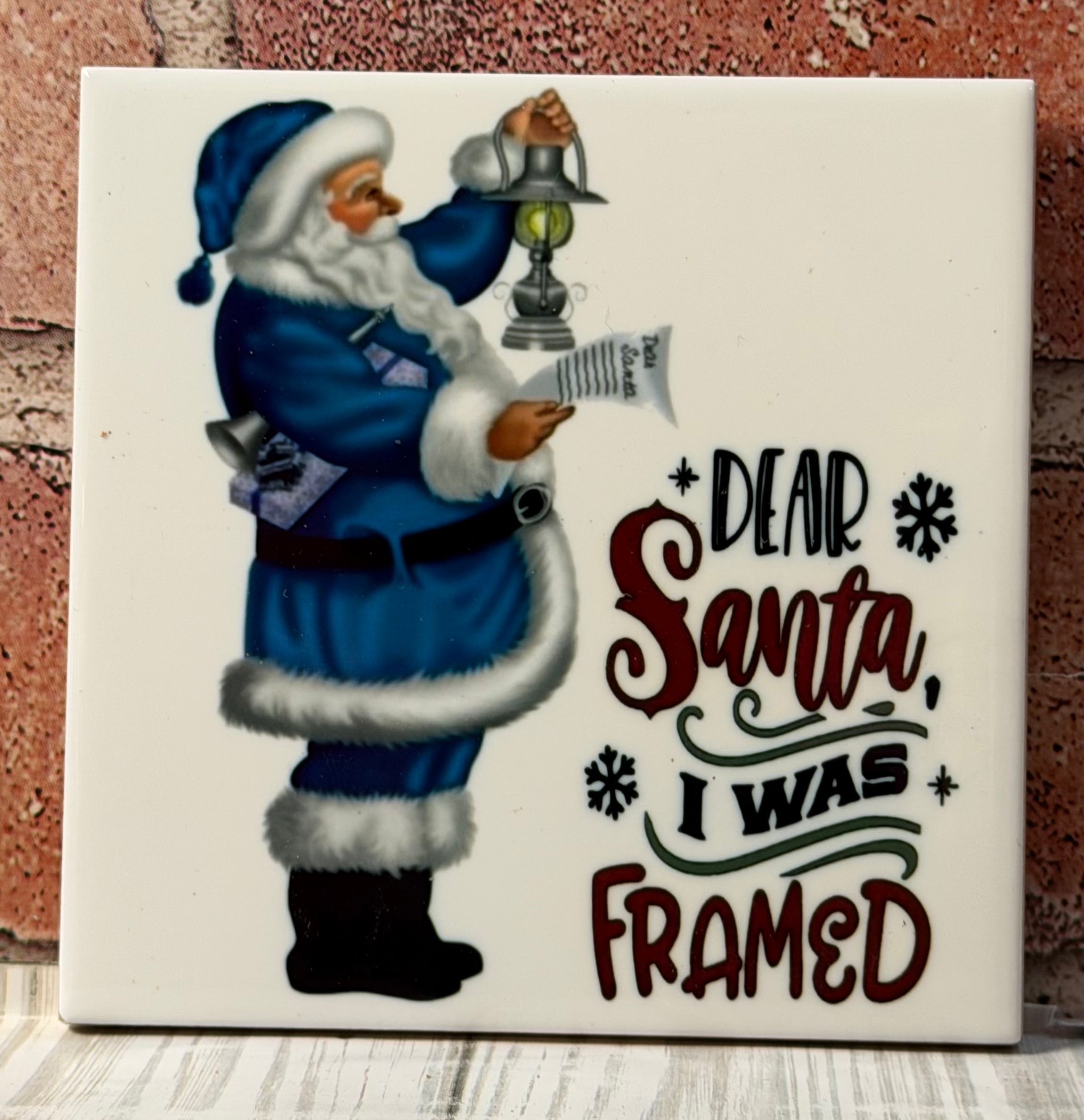 Square ceramic coaster Dear Santa