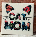 Square Ceramic Coaster Cat Mom floral