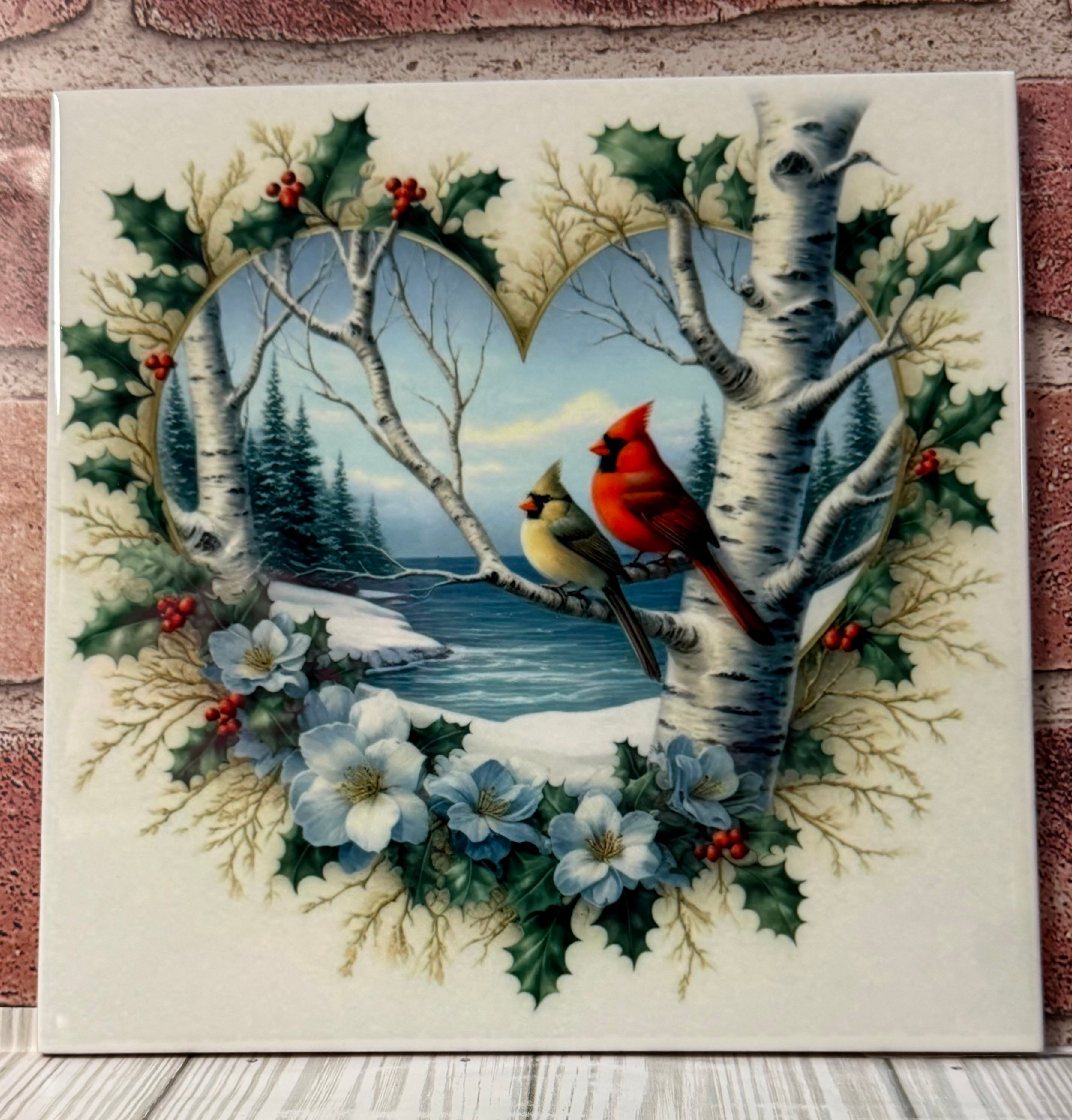 Ceramic tile Cardinal pair heart