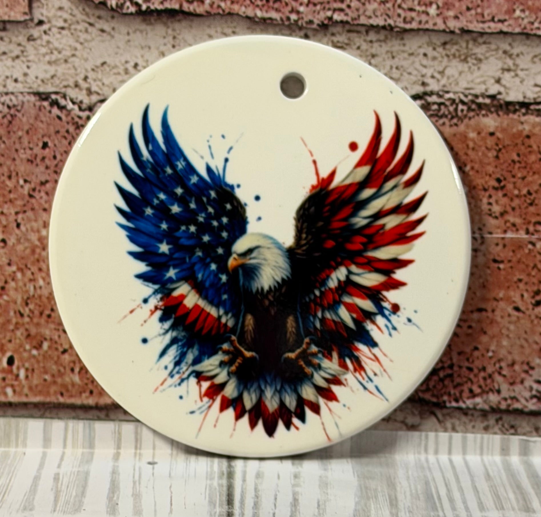 Ceramic Christmas Ornament RWB Eagle