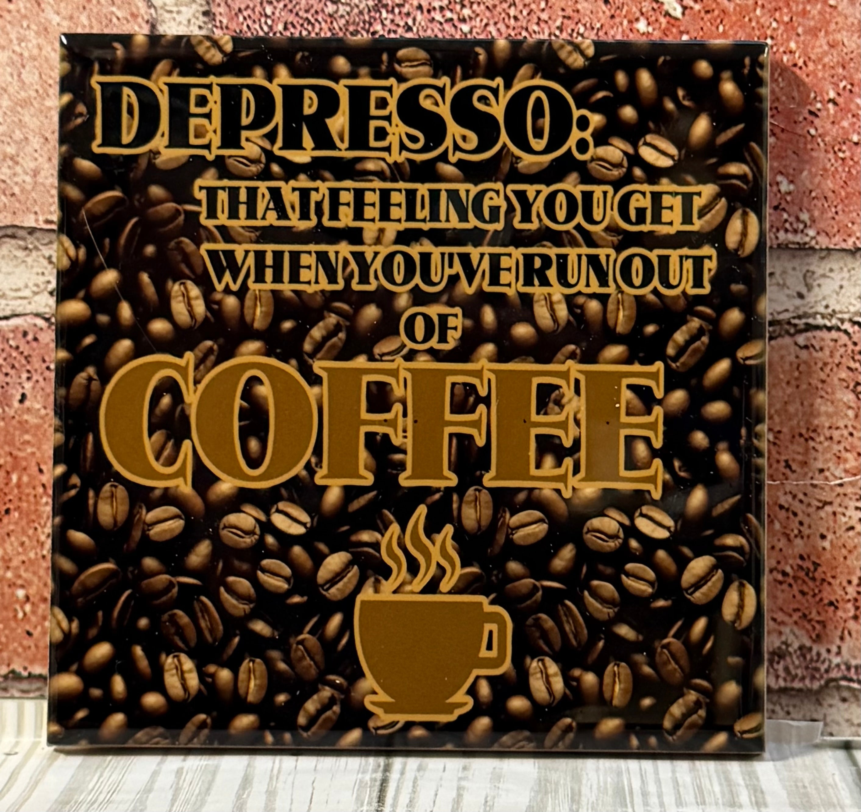 Square Ceramic Coaster Coffee- Depresso