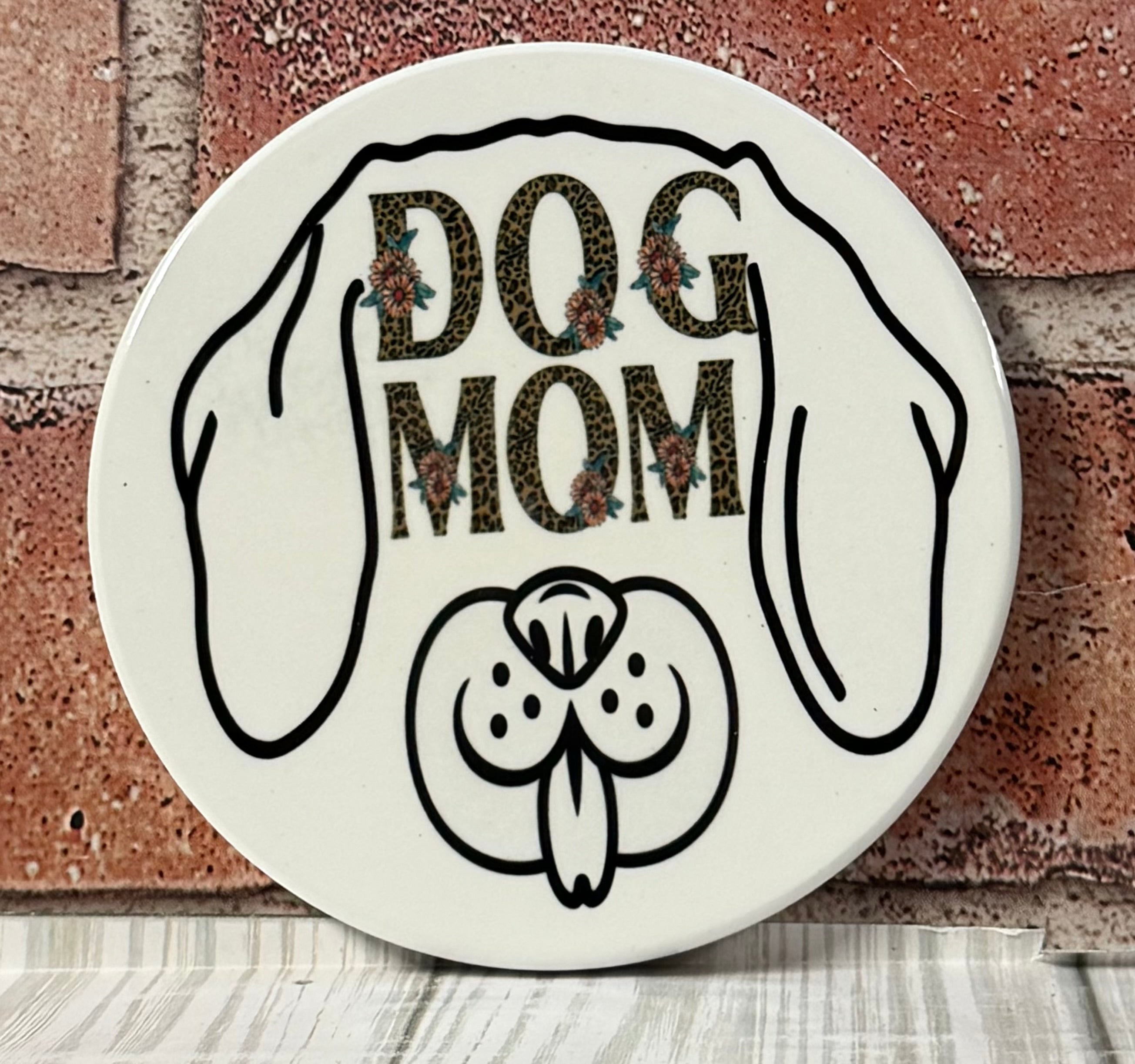 Round Coaster Dog Mom Dog Face