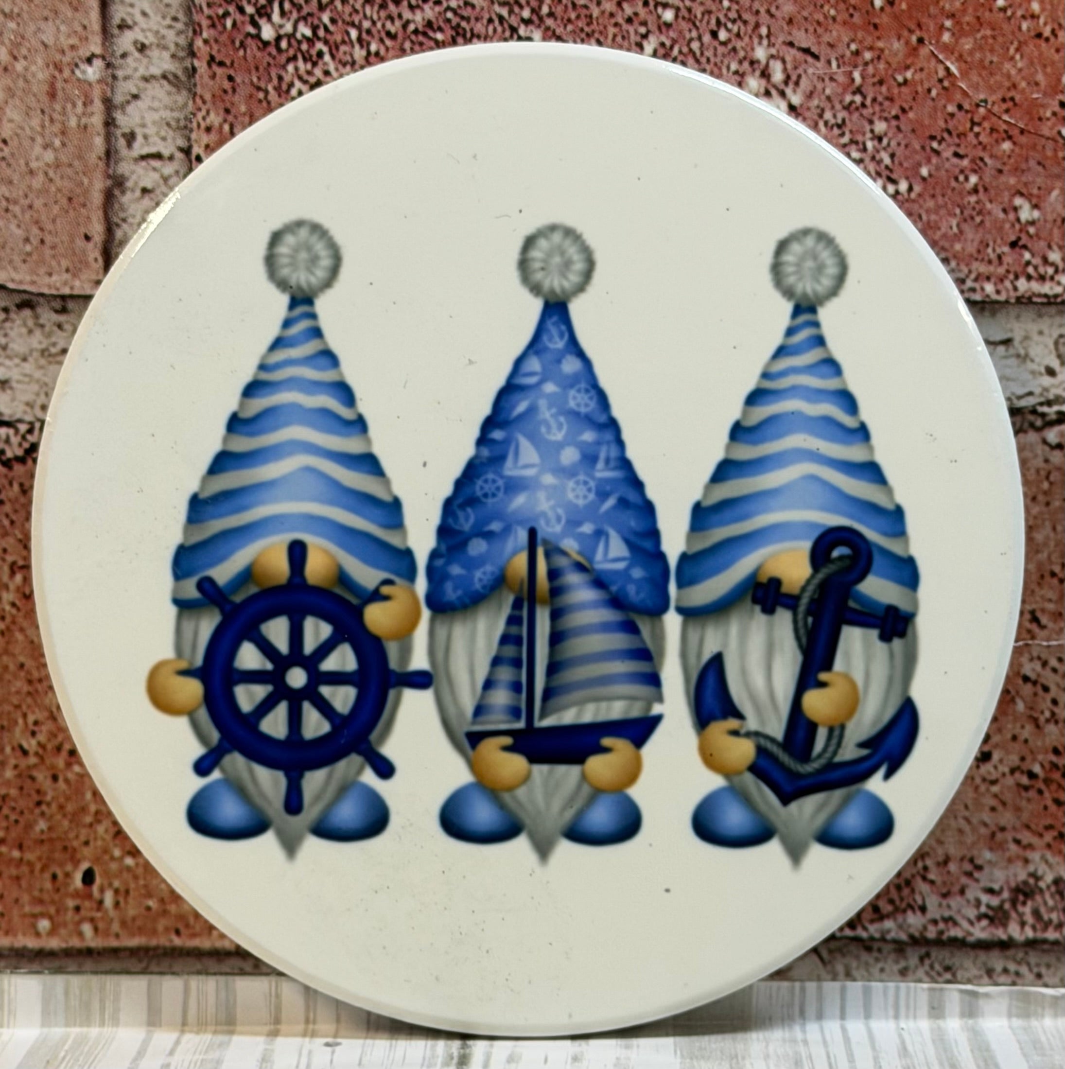 Round Ceramic Coaster Gnomes Nautical