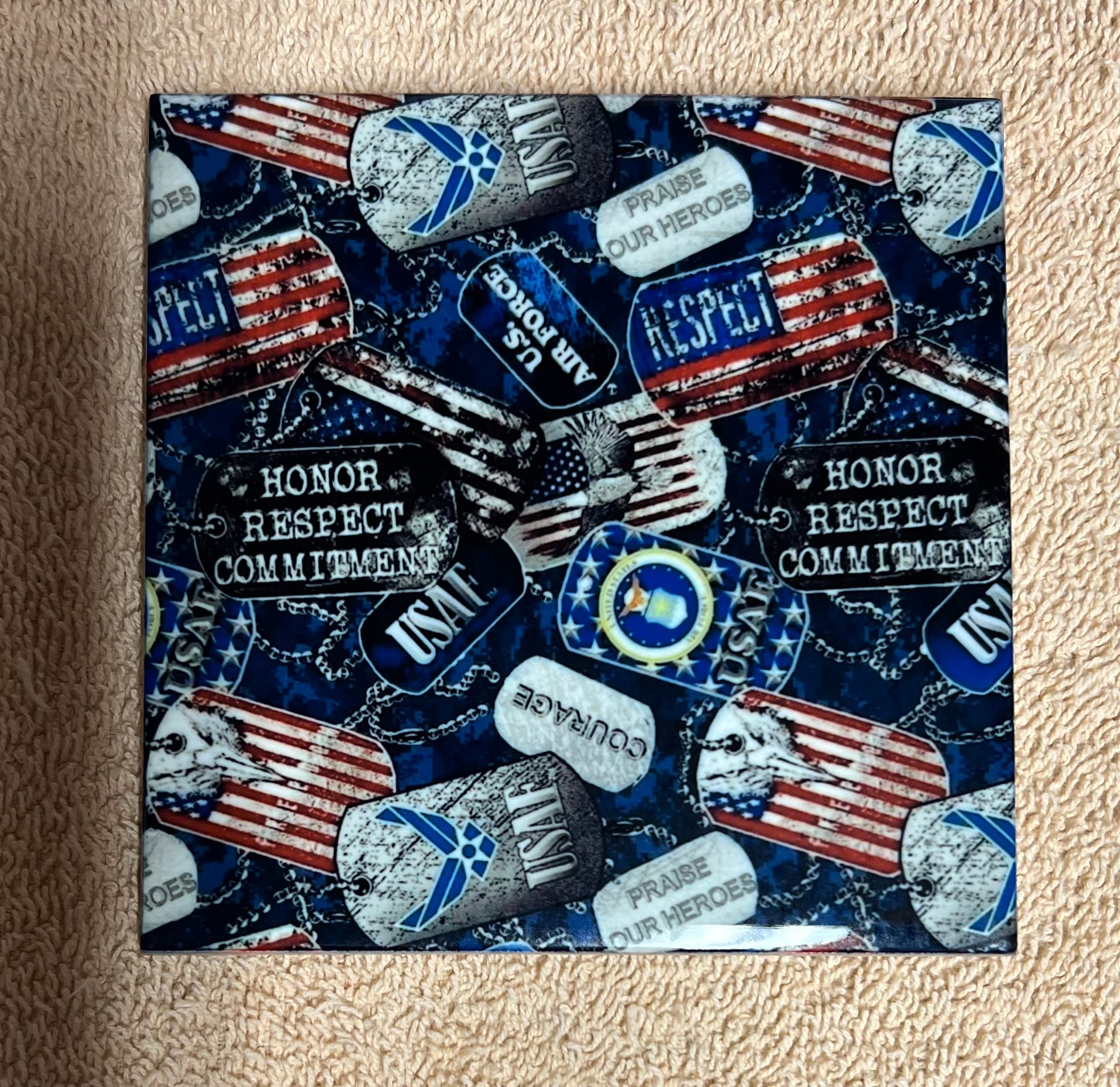 Square Ceramic Coaster Air force Dog Tags