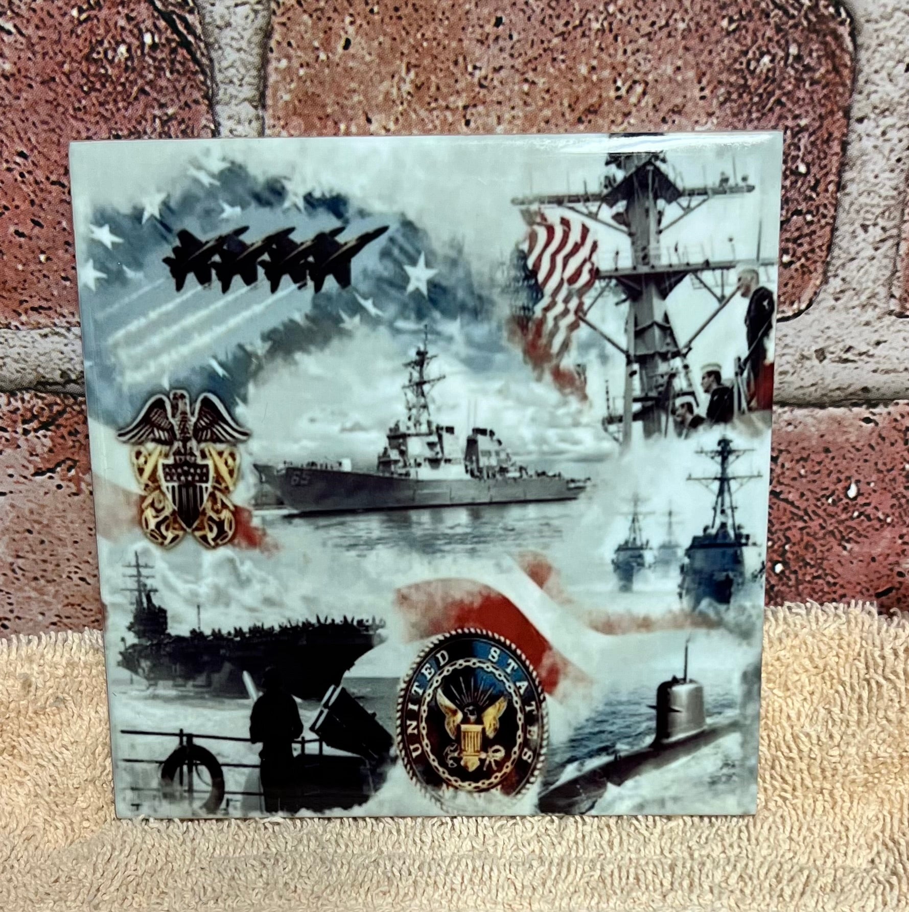 Square Ceramic Coaster Navy Collage