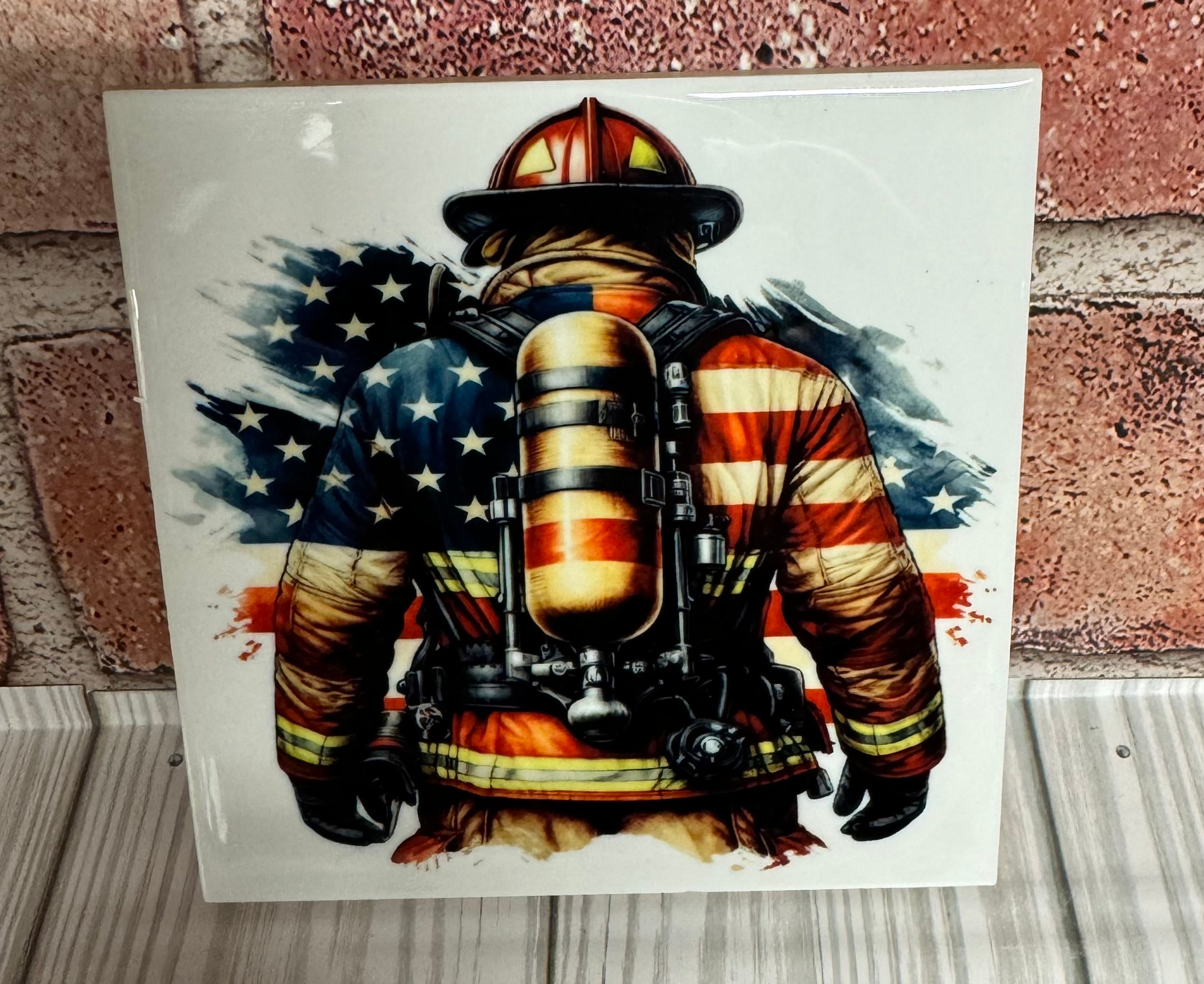 Square Ceramic Coaster Patriotic Fireman