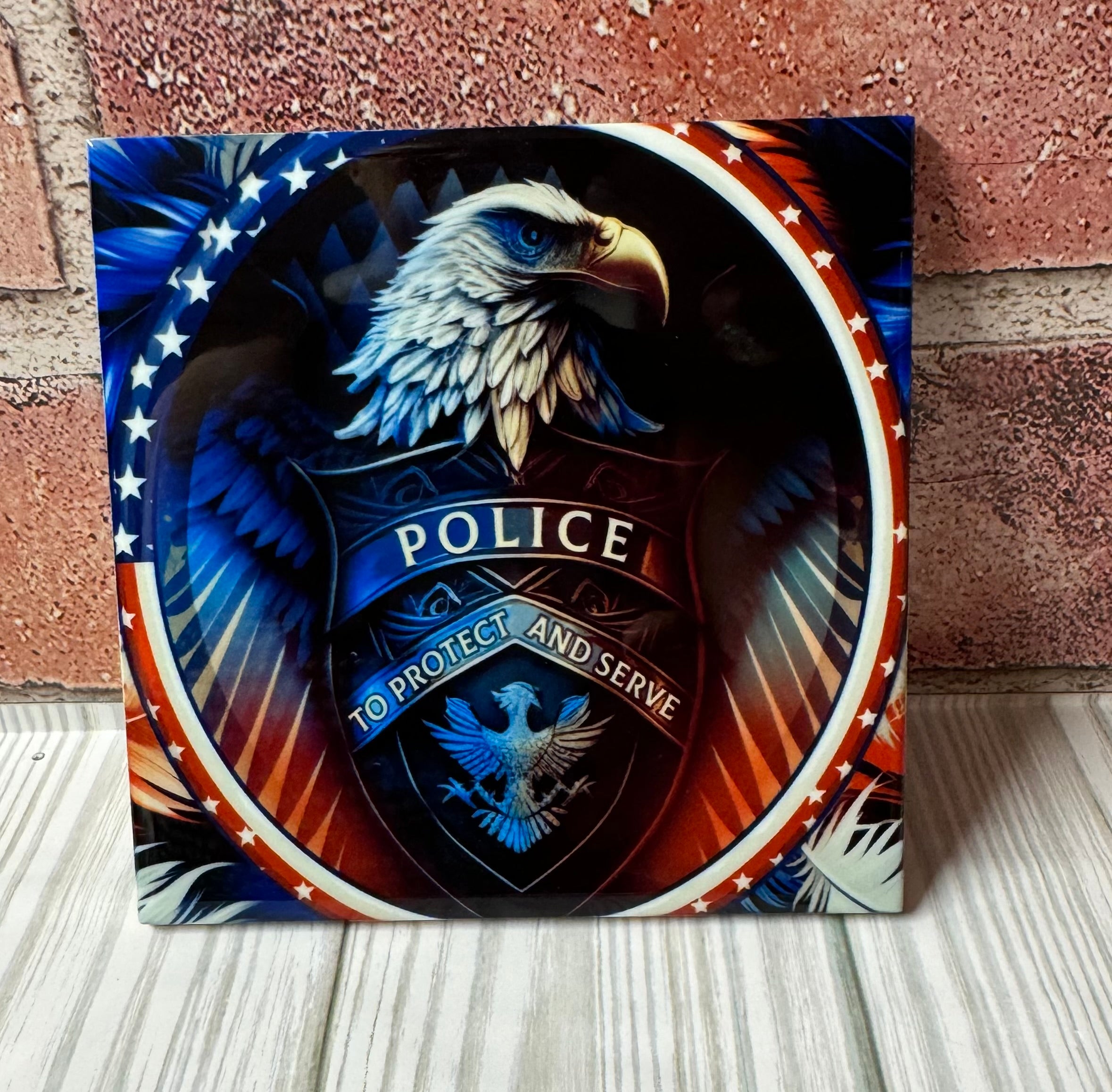 Square Ceramic Coaster Police Protect and Serve Eagle