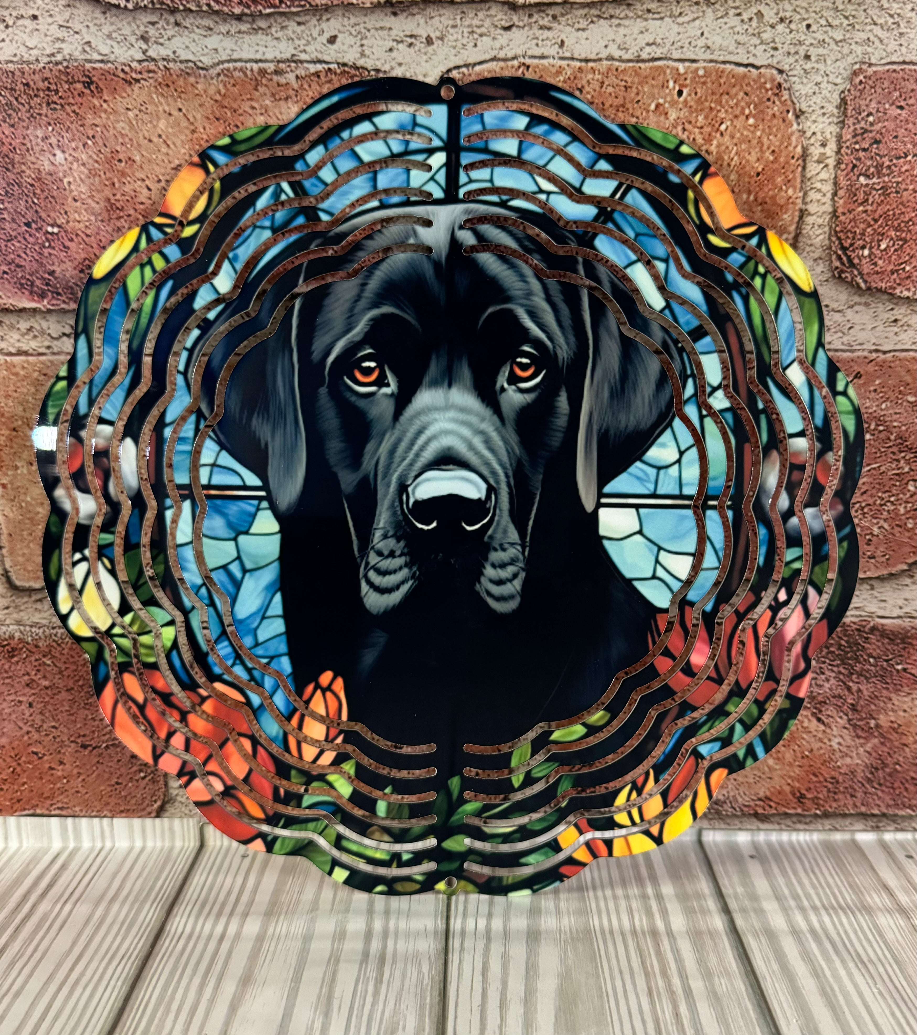 Wind Spinner Stained Glass Black Lab