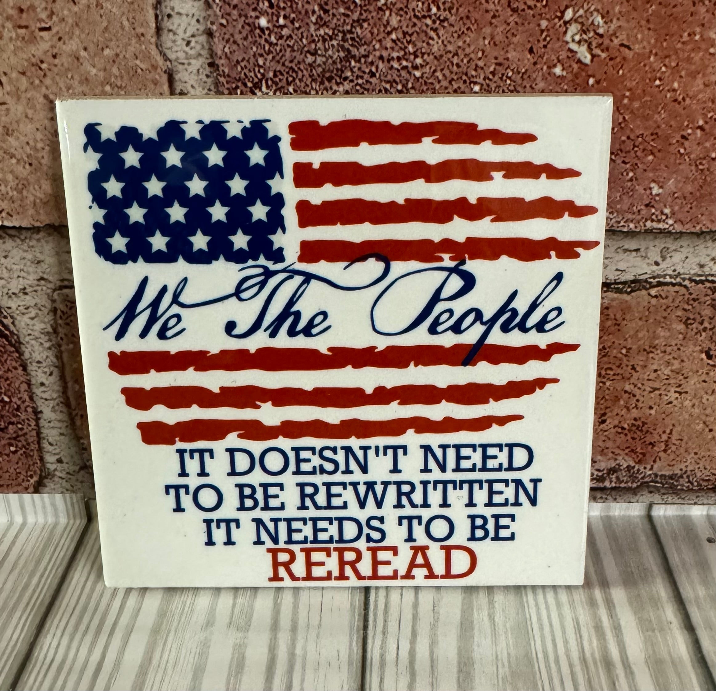Square Ceramic Coaster We the people flag