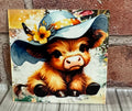 Square Ceramic Coaster Cow with Blue hat