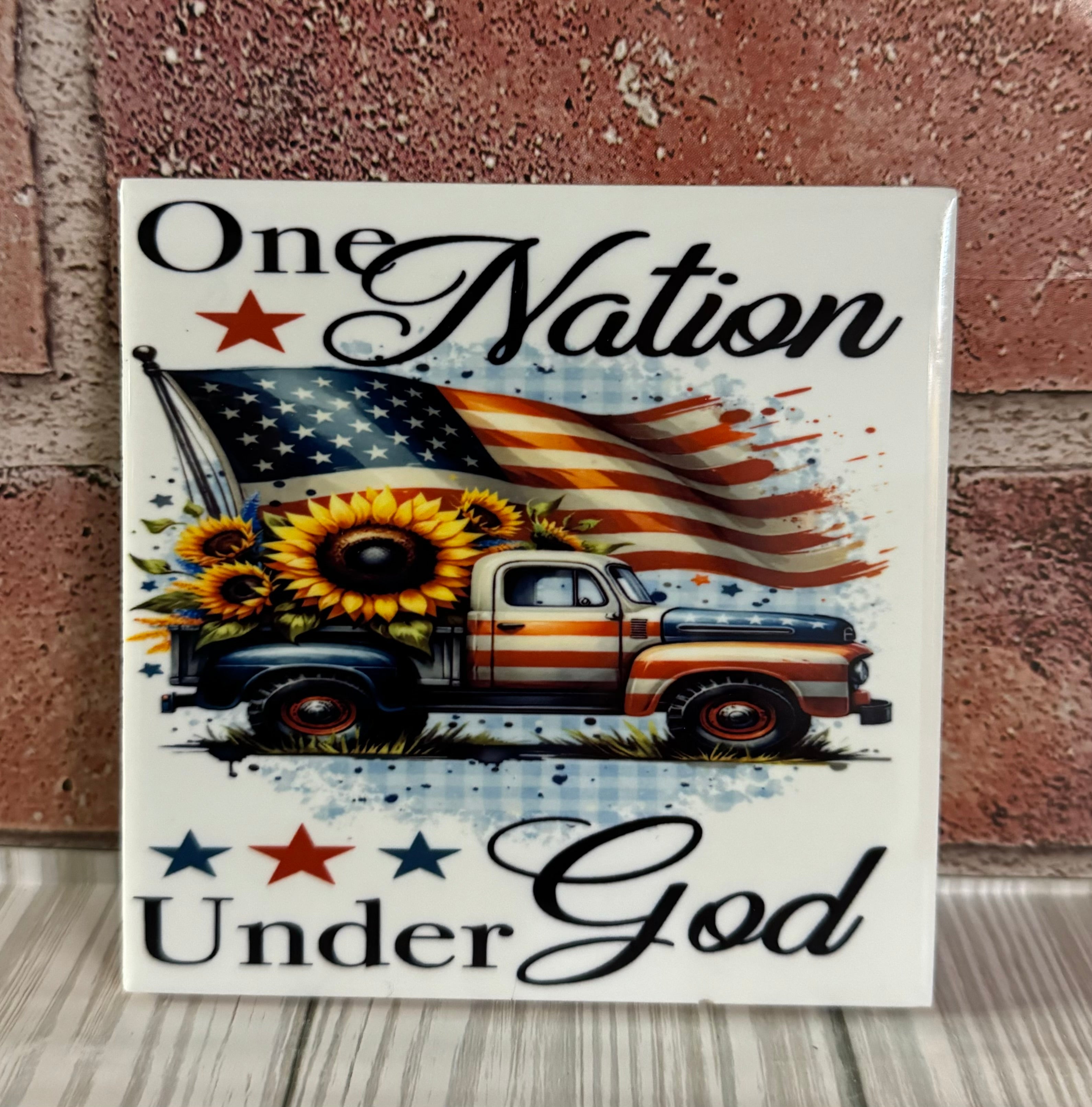 Square Ceramic Coaster One Nation Under God