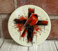 Round Ceramic coaster Cardinal on Cross