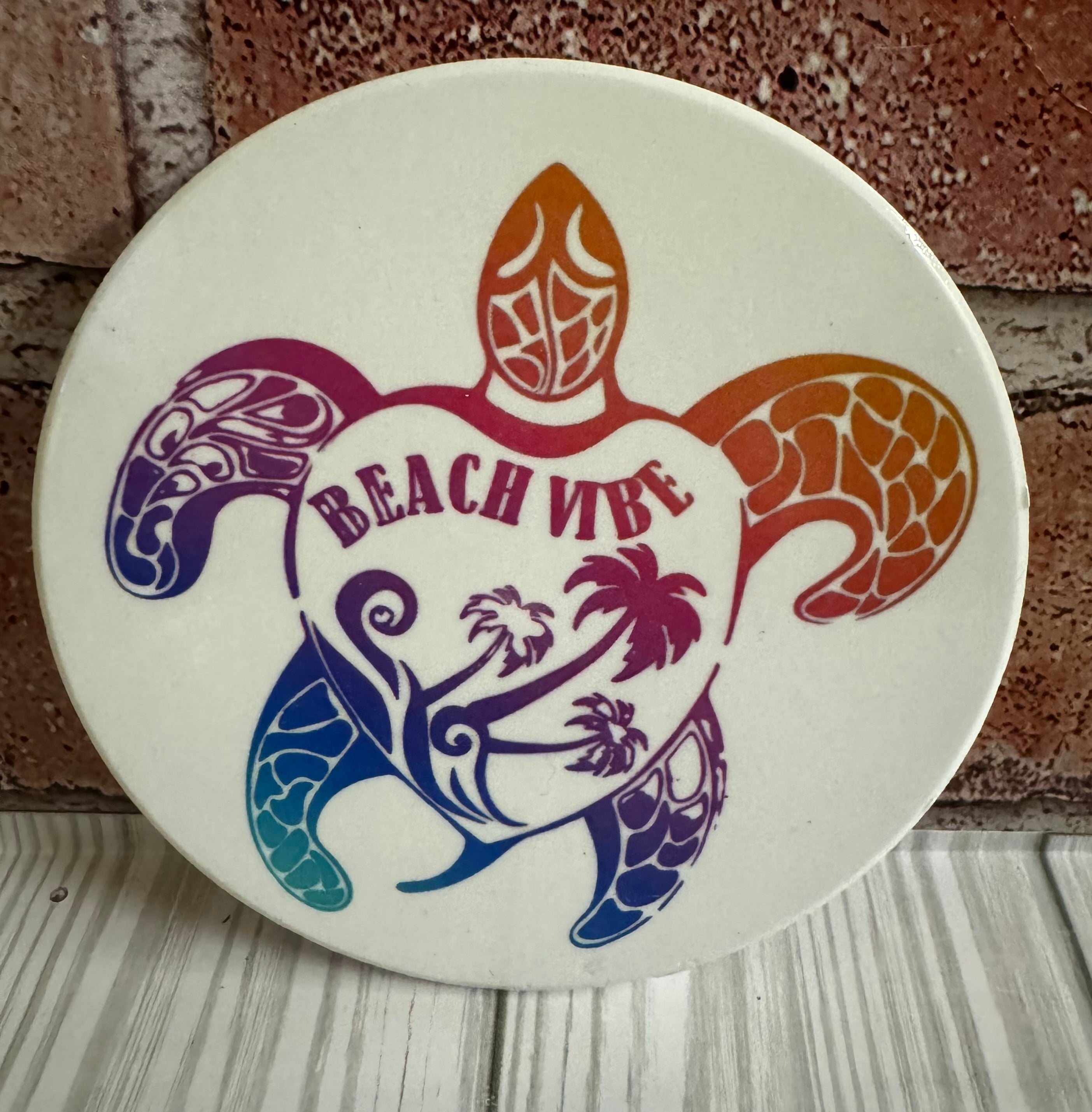 Round Ceramic Coaster Beach Life Turtle