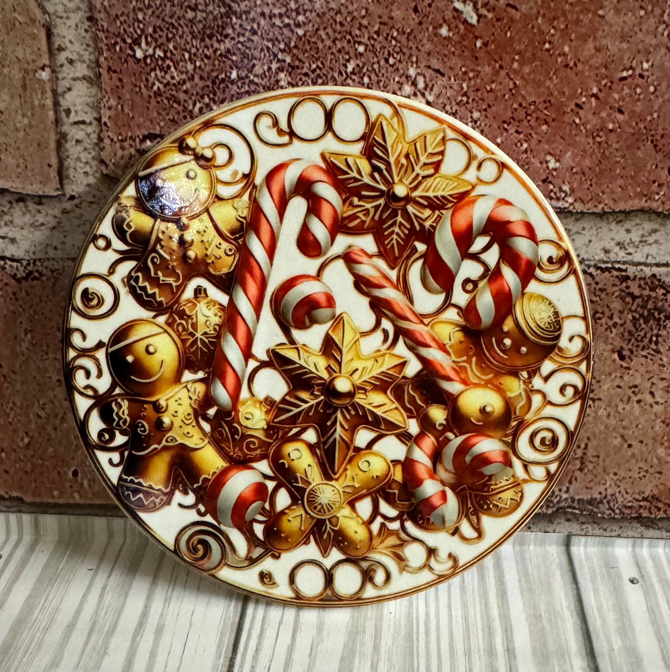 Round Ceramic Coaster Candy cane Gingerbread man