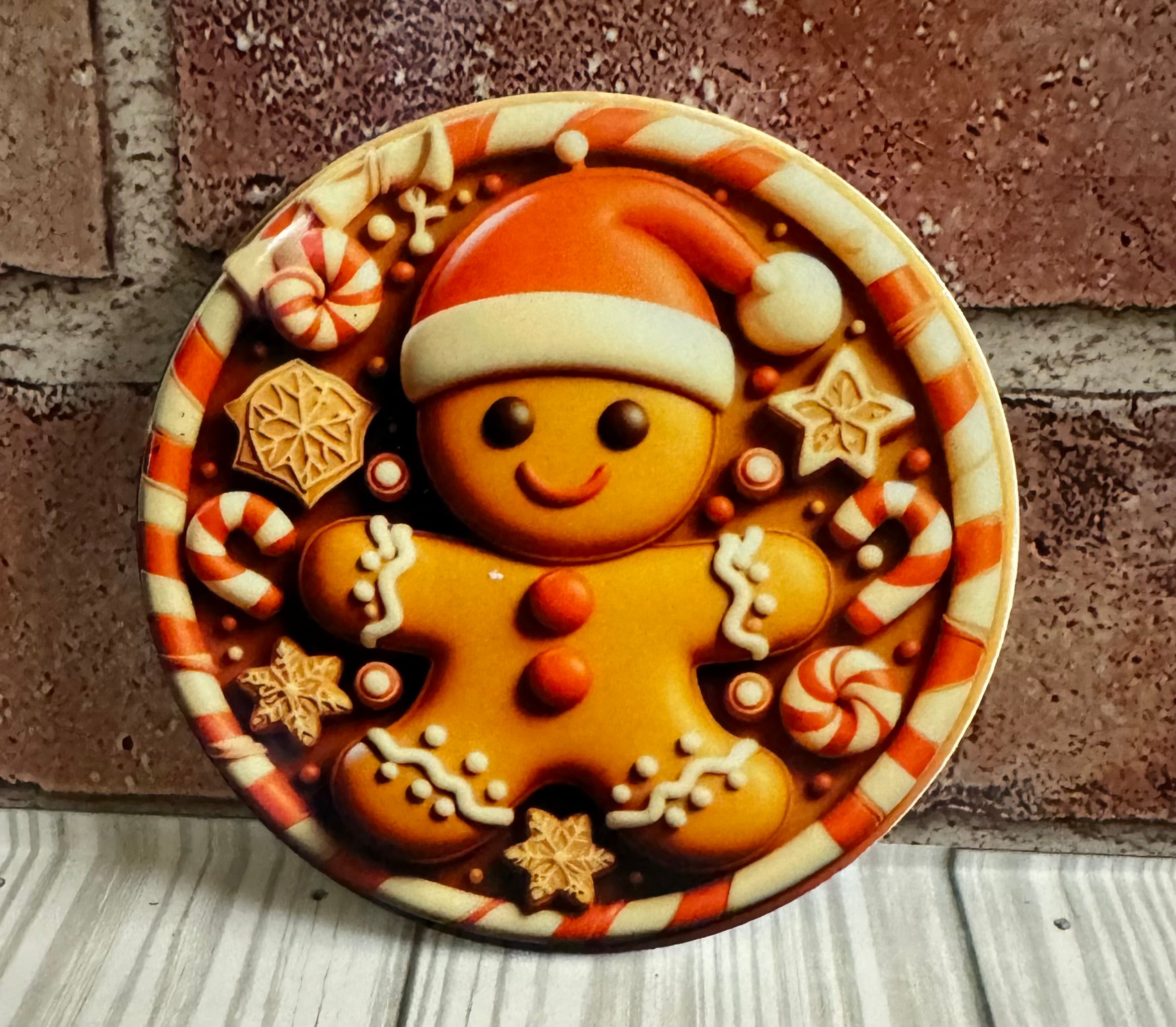 Round Ceramic Coaster Gingerbread man