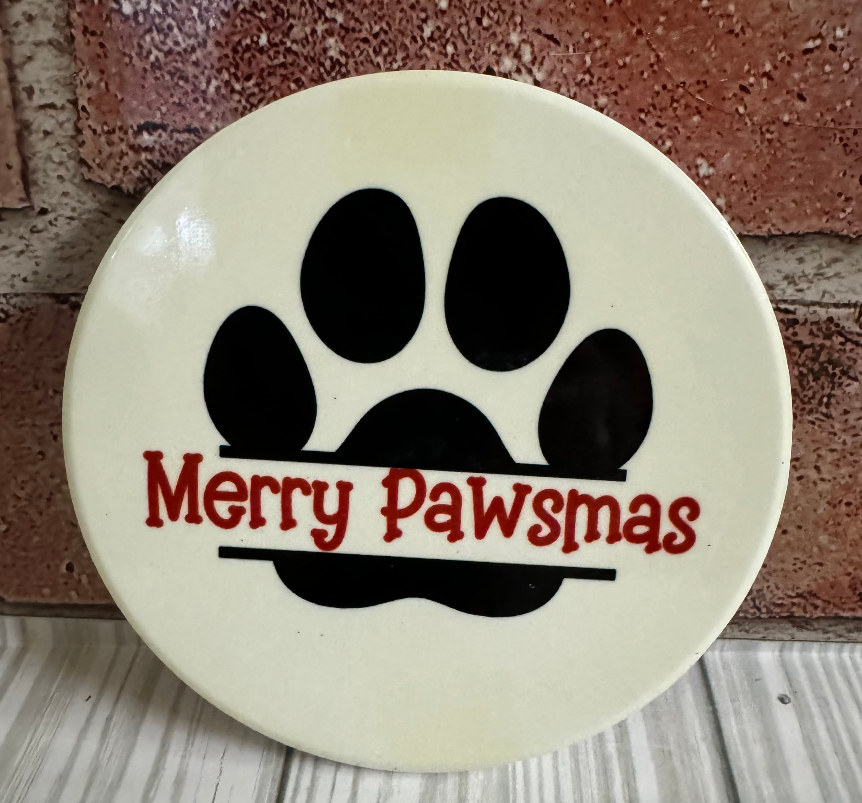 Round Ceramic Coaster Merry Pawsmas