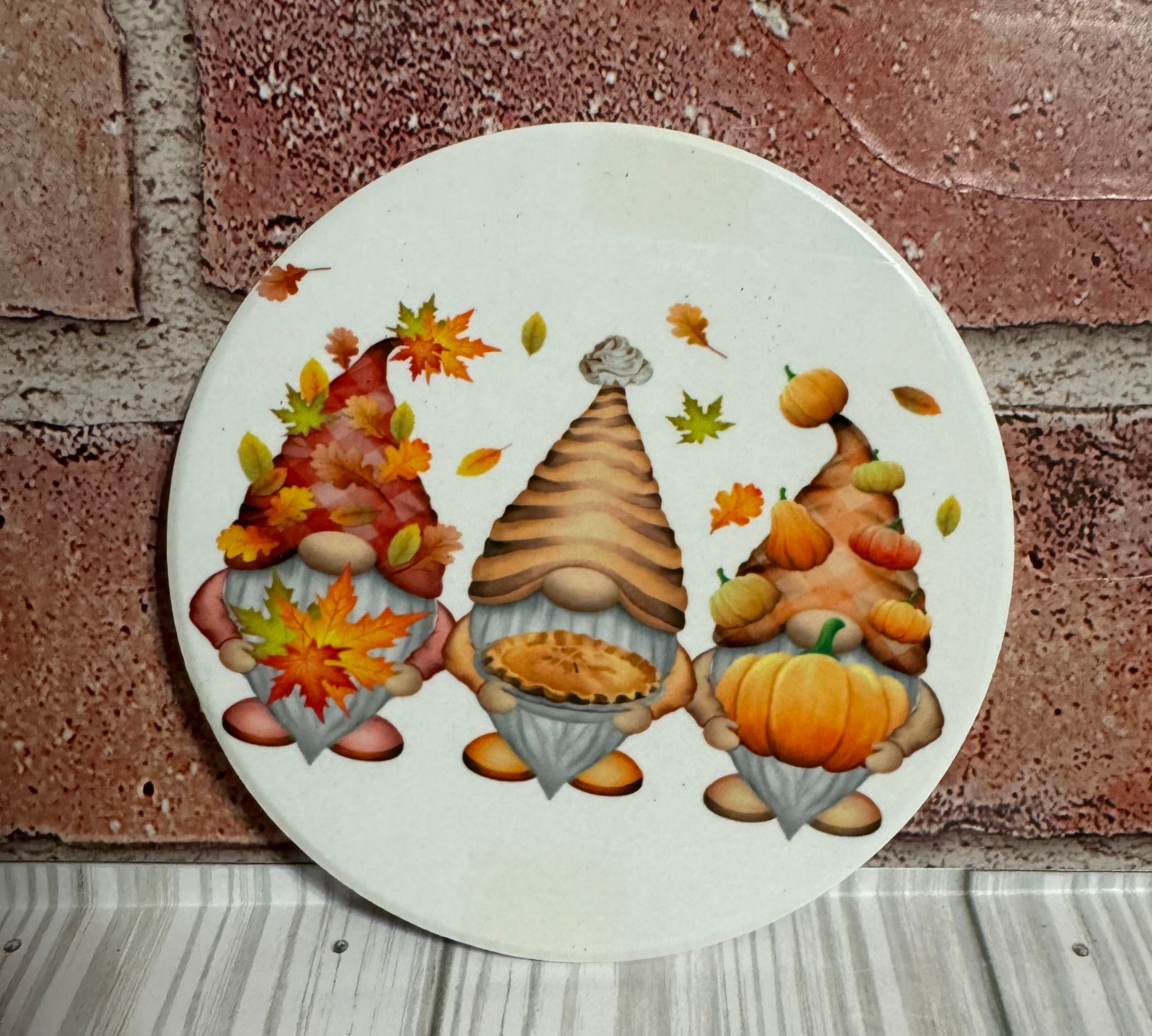 Round Ceramic Coaster Gnomes Fall