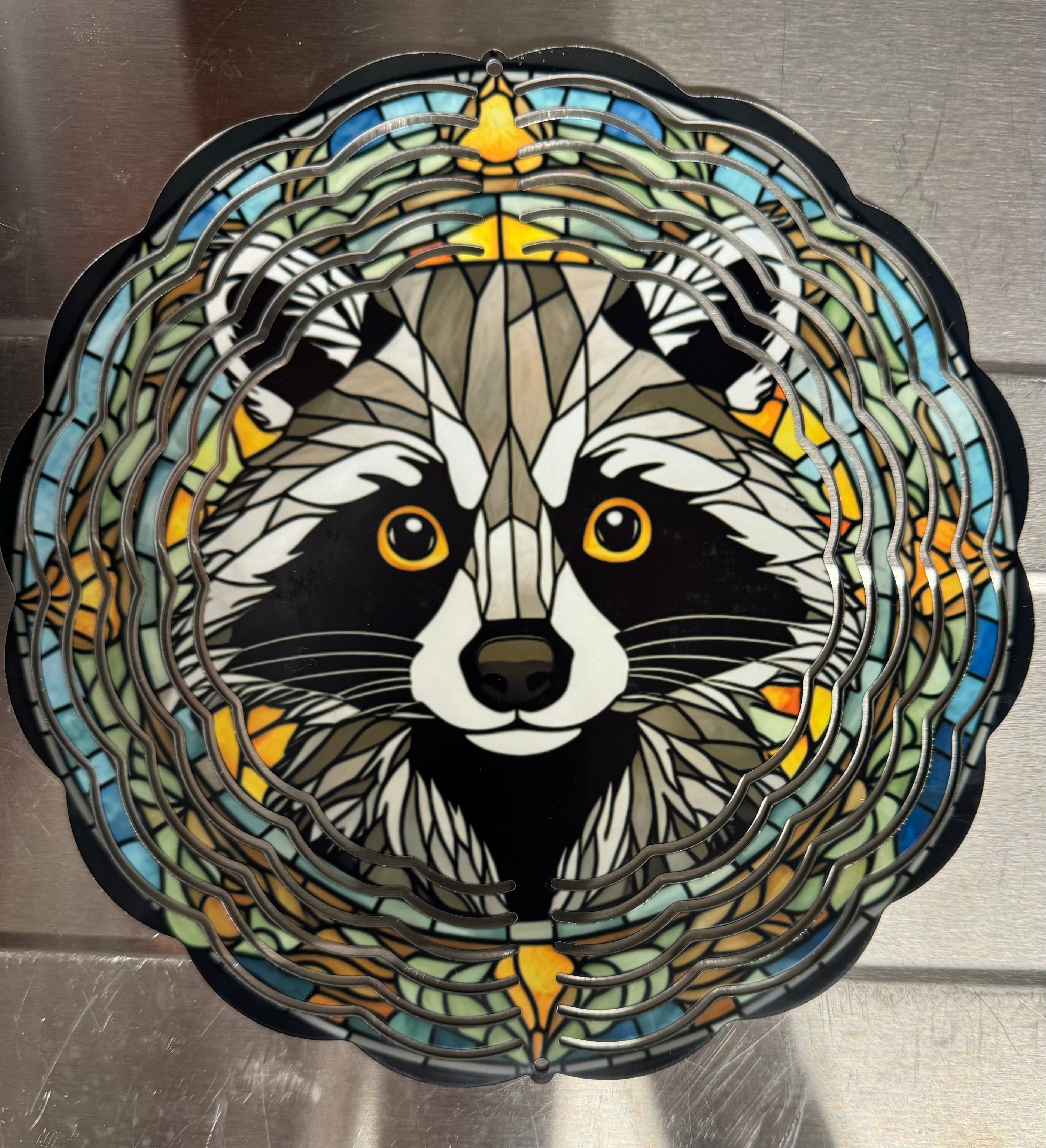 Wind Spinner Stained glass Raccoon