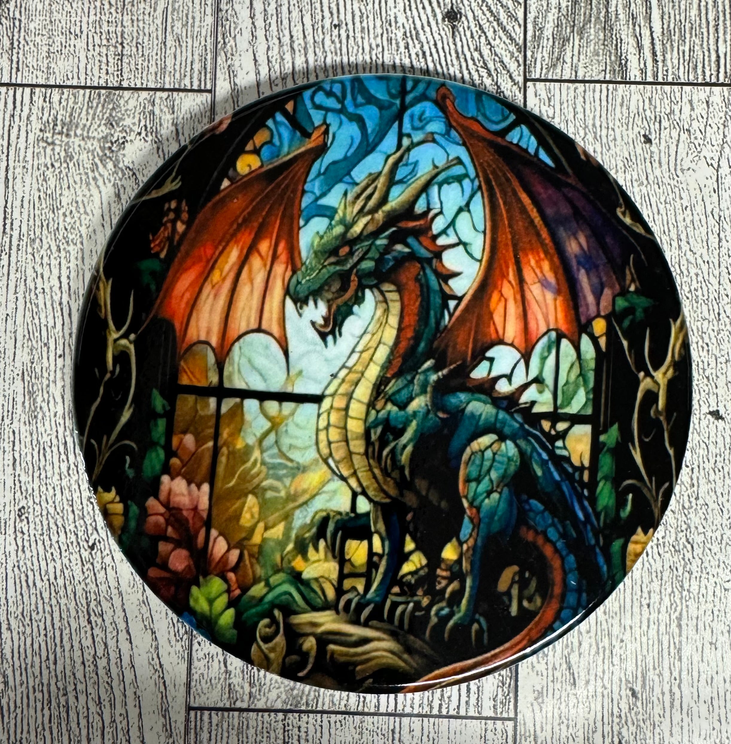 Round Ceramic Coaster Dragon Stained Glass Window