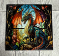Square Ceramic Coaster Dragon Stained Glass Window