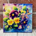 Square Ceramic Coaster Pansies
