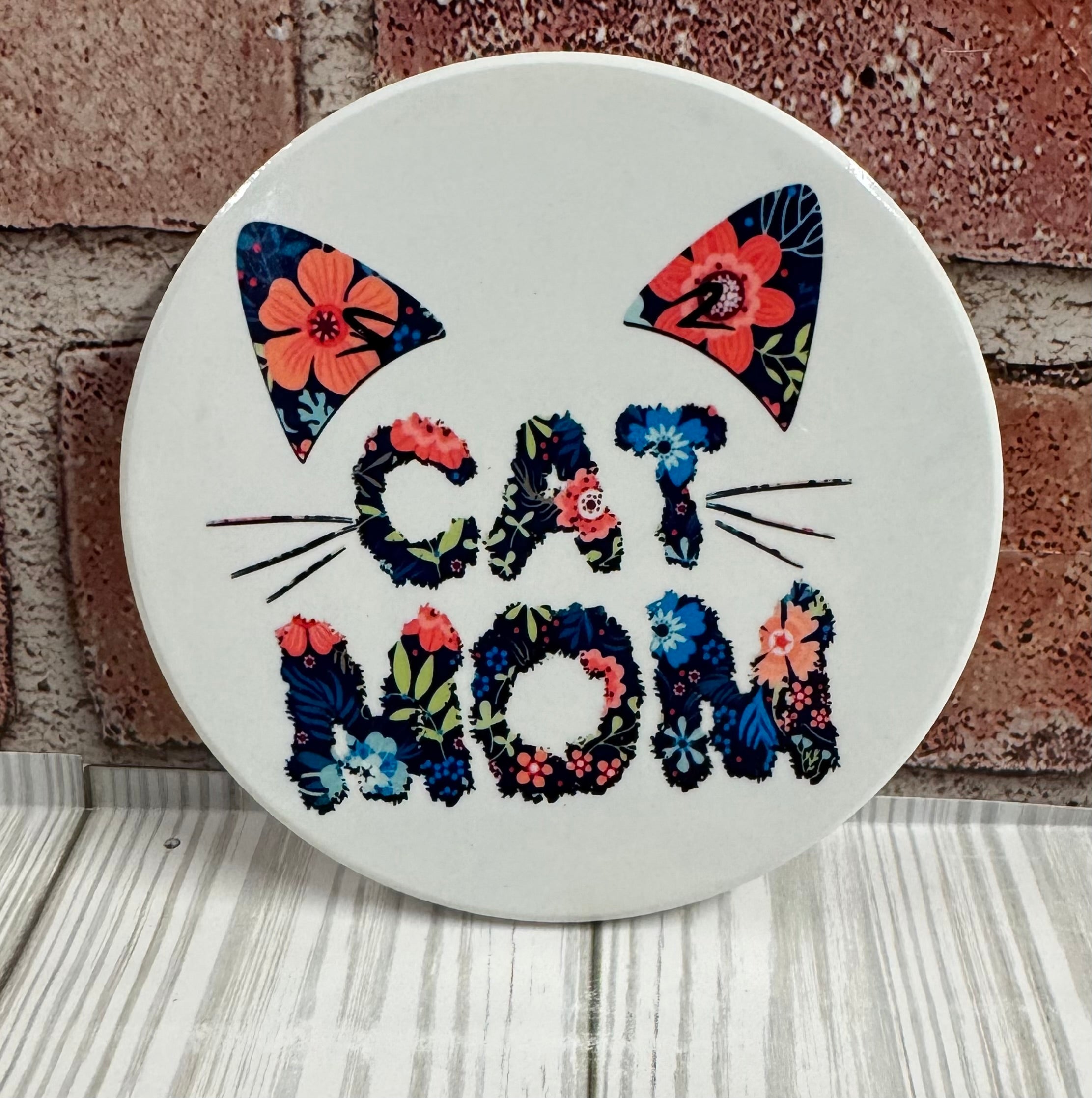 Round Ceramic Coaster Cat mom