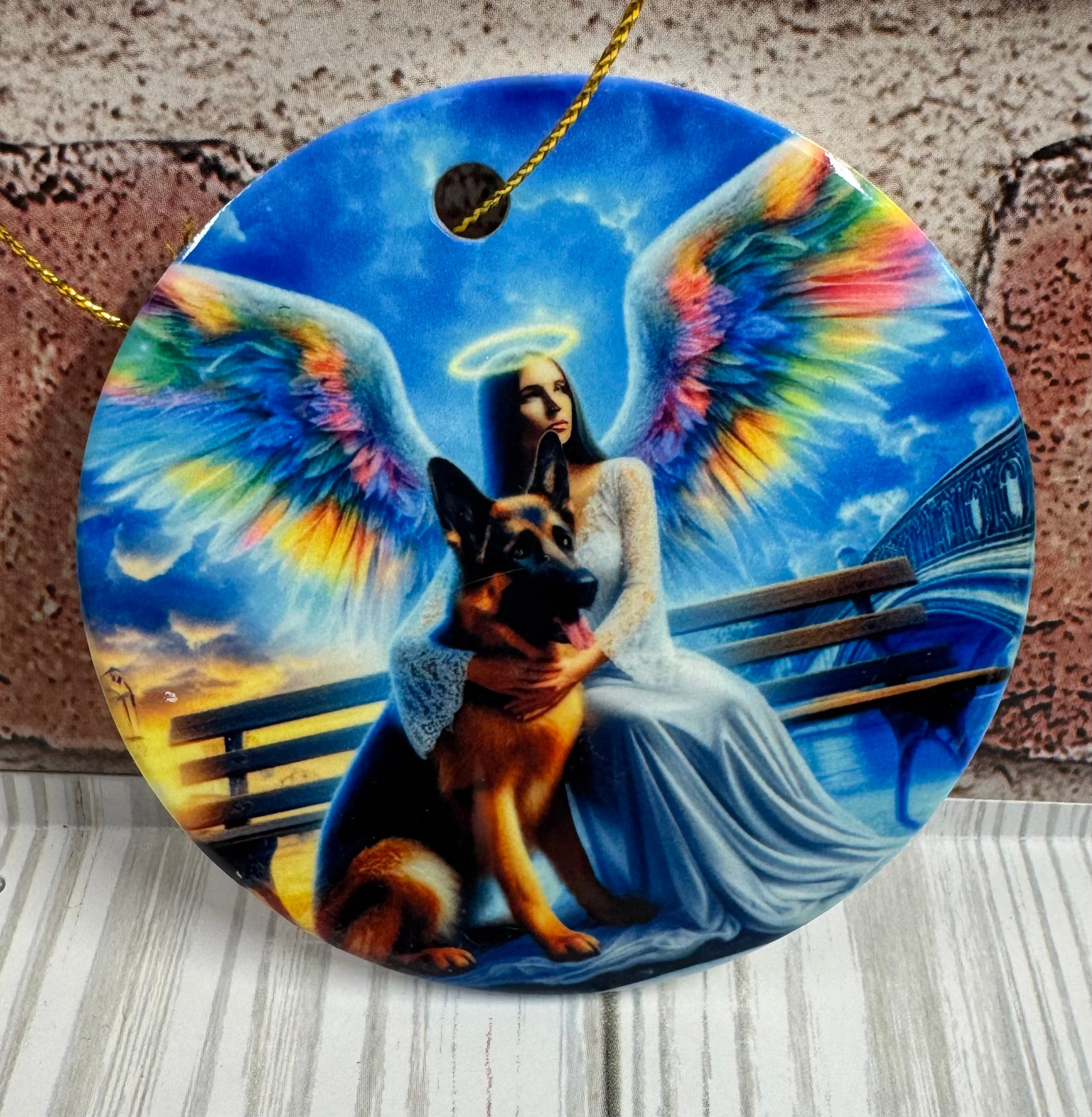 Ceramic Christmas Ornament Rainbow Bridge German Shephard