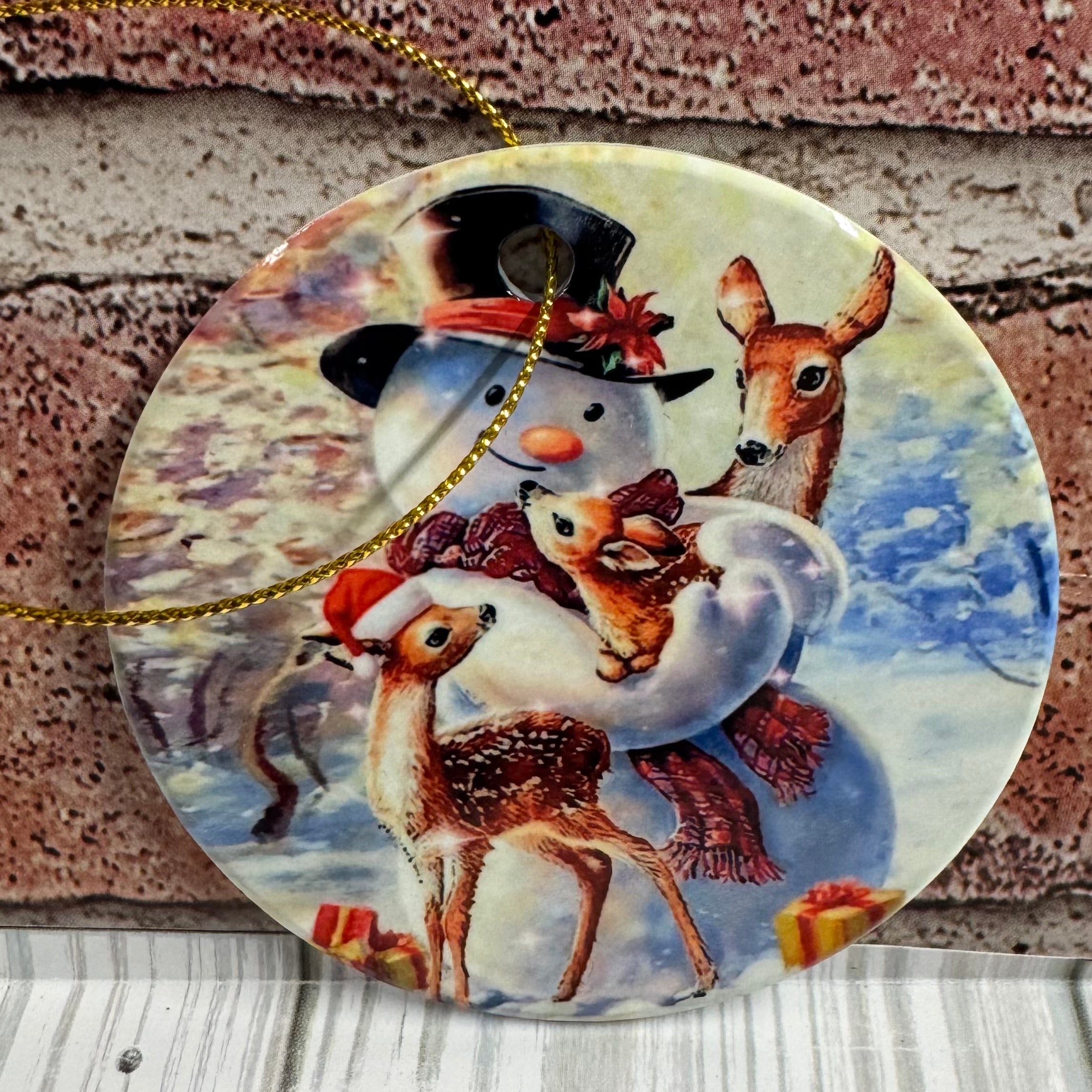 Ceramic Christmas Ornament Snowman with deer