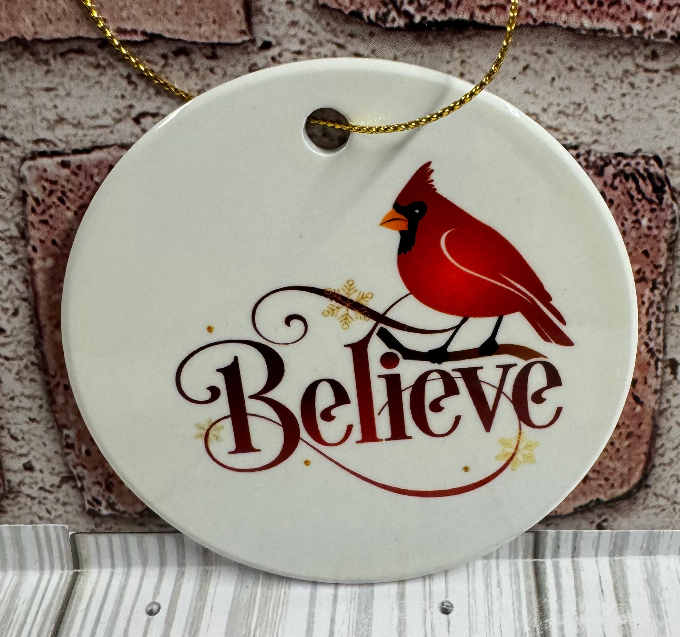 Ceramic Christmas Ornament Cardinal Believe