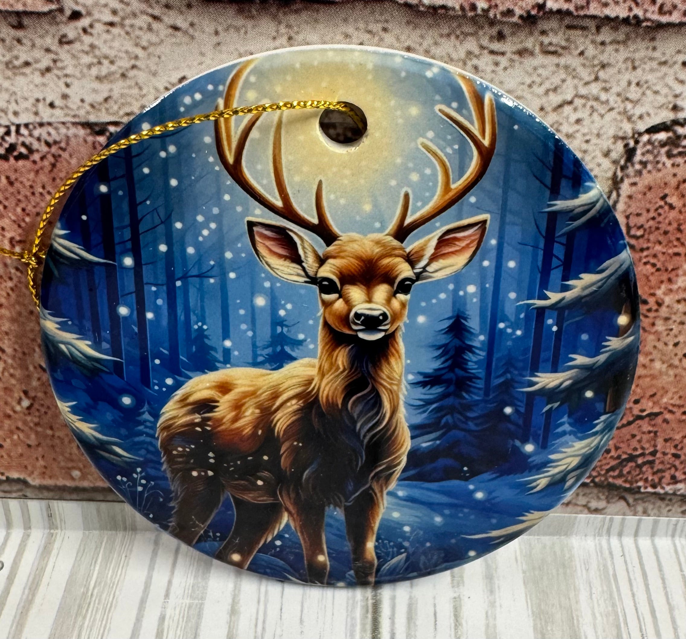 Ceramic Christmas Ornament Buck with moon
