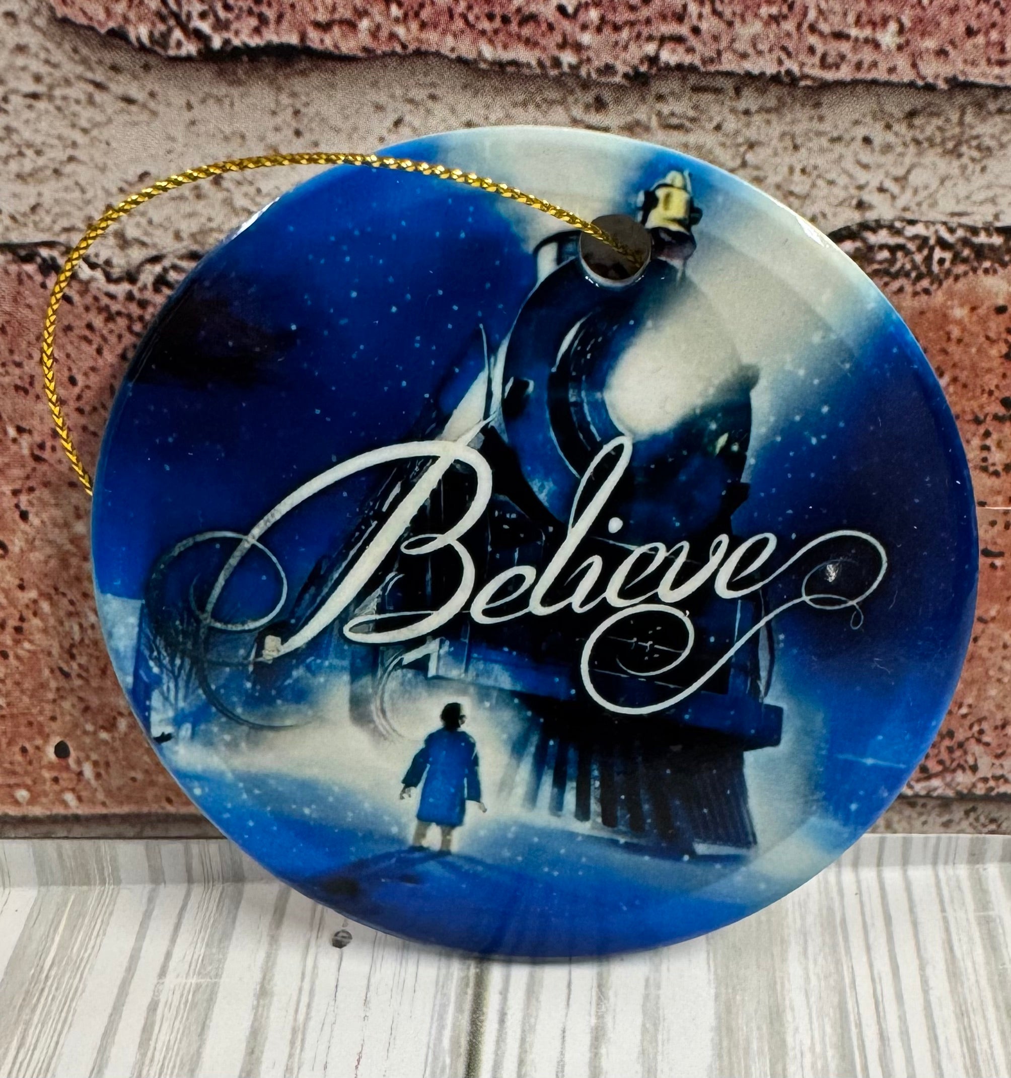 Ceramic Christmas Ornament Train Believe