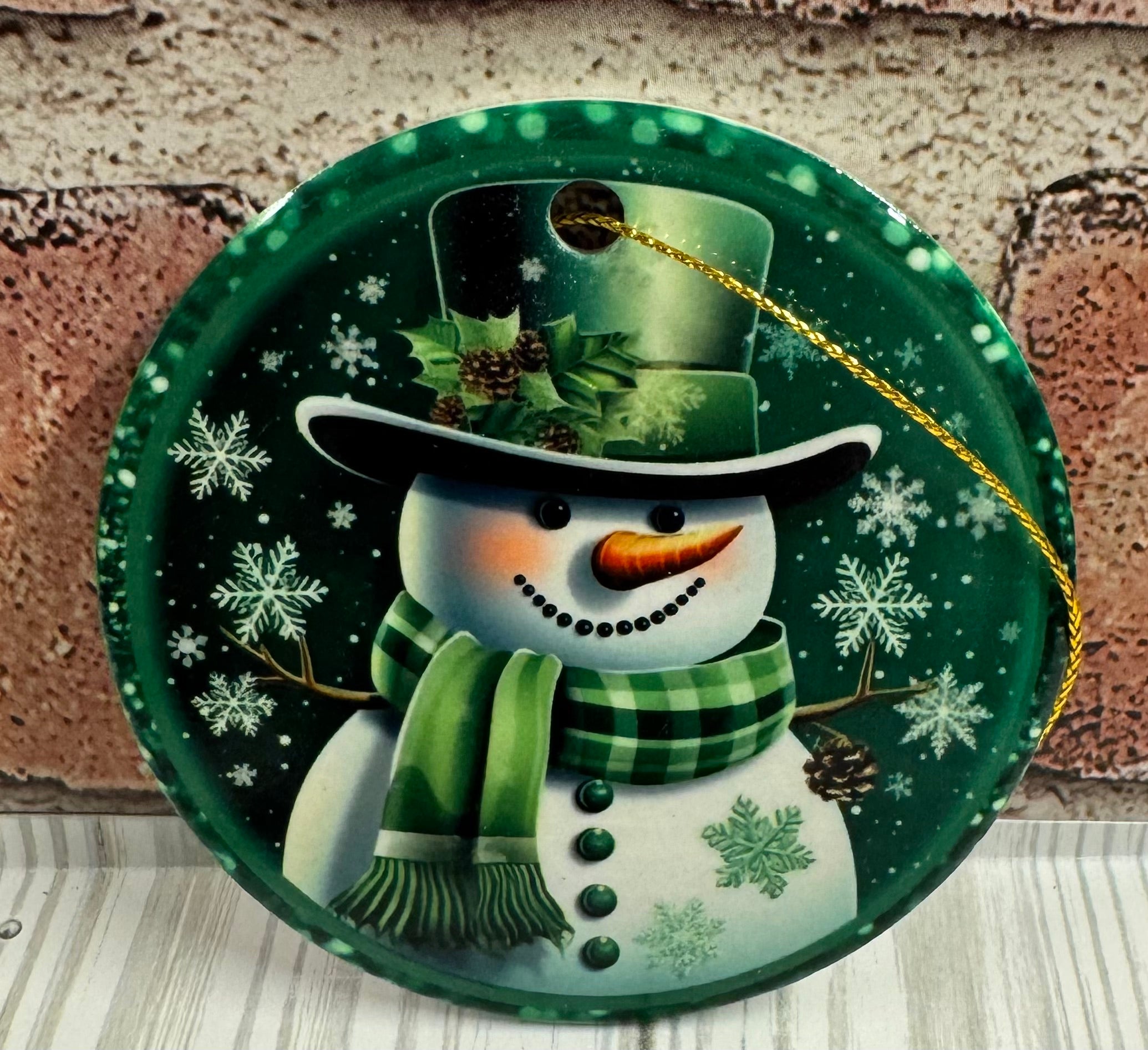 Ceramic Christmas Ornament Green Snowman