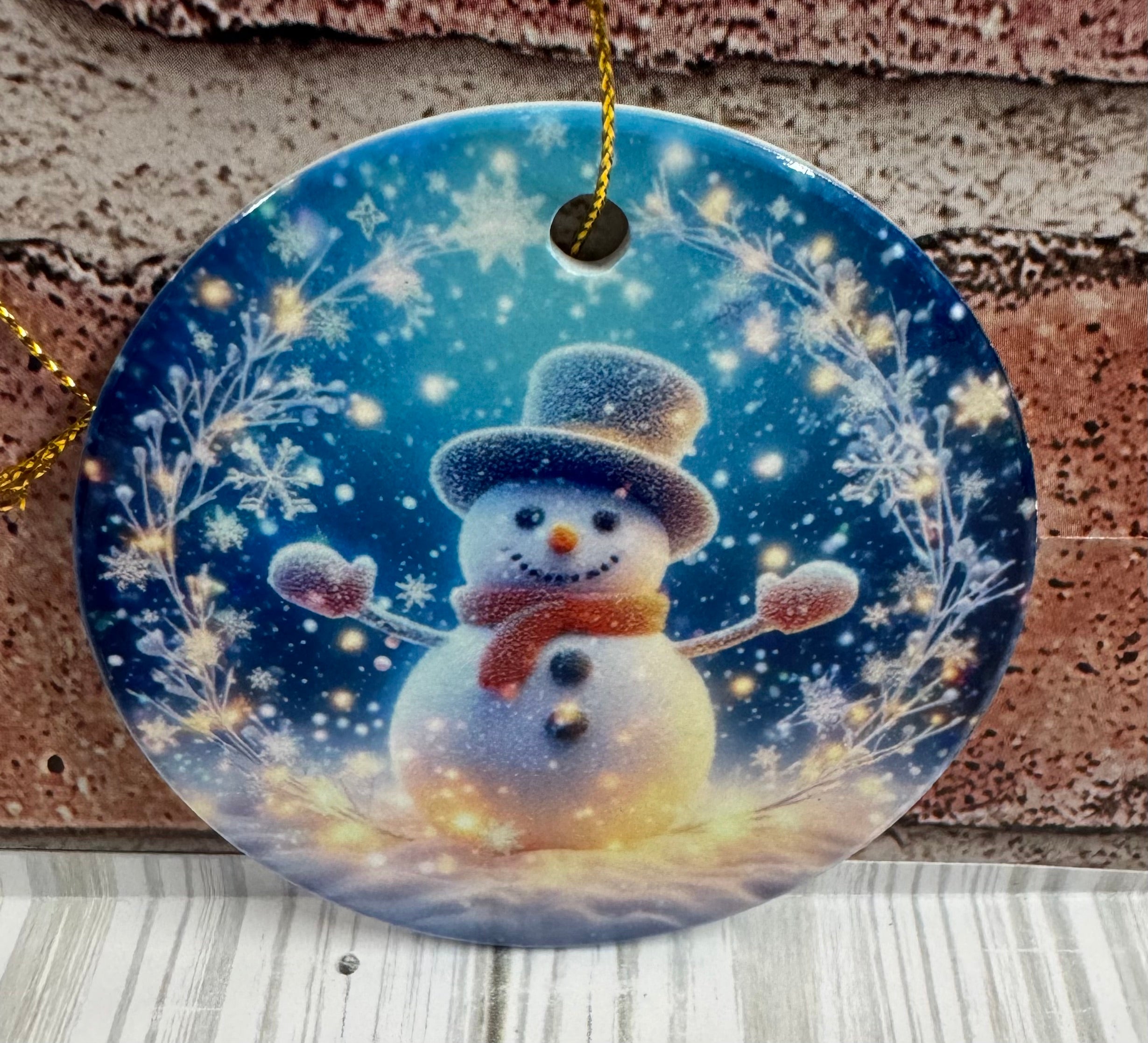 Ceramic Christmas Ornament Snowman with lights